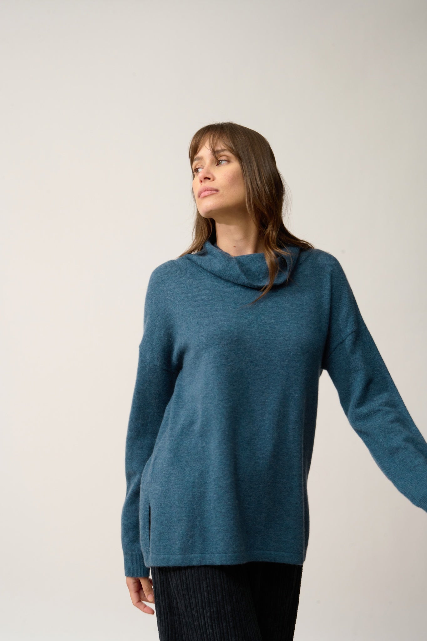 MELROSE pull col montant vert canard chiné