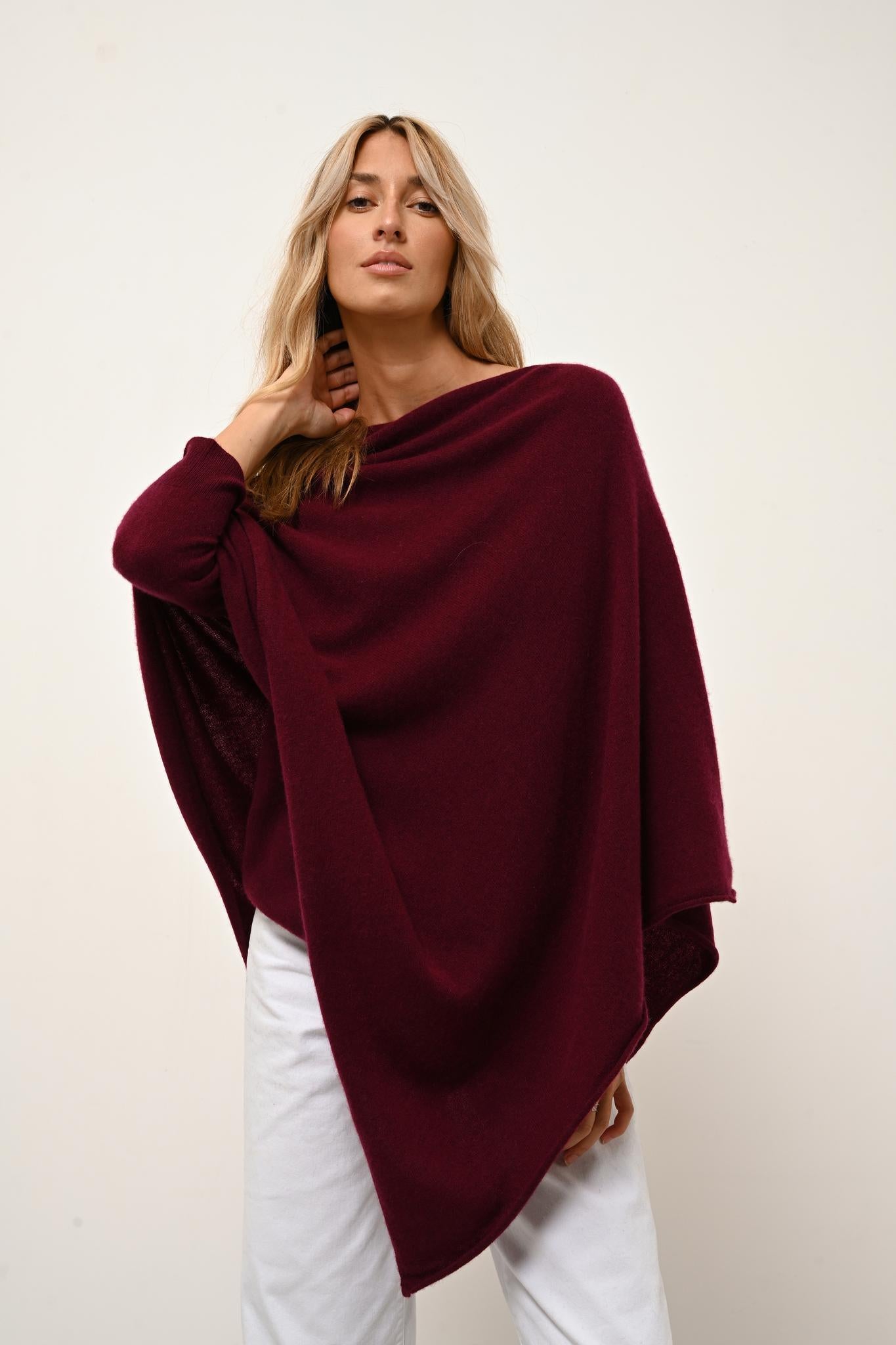 MEREDITH burgundy boat-neck poncho