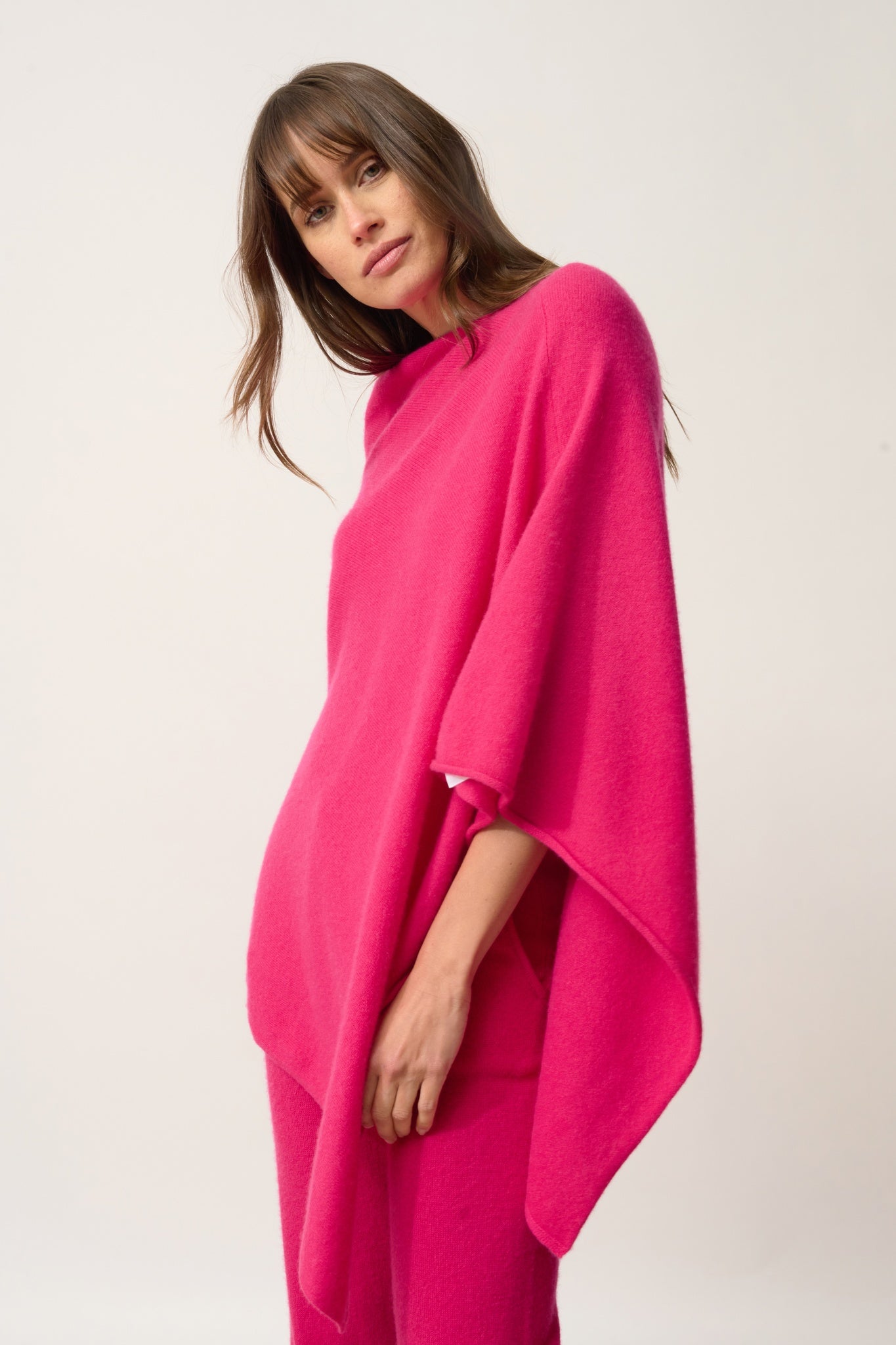 MEREDITH fuchsia boat-neck poncho