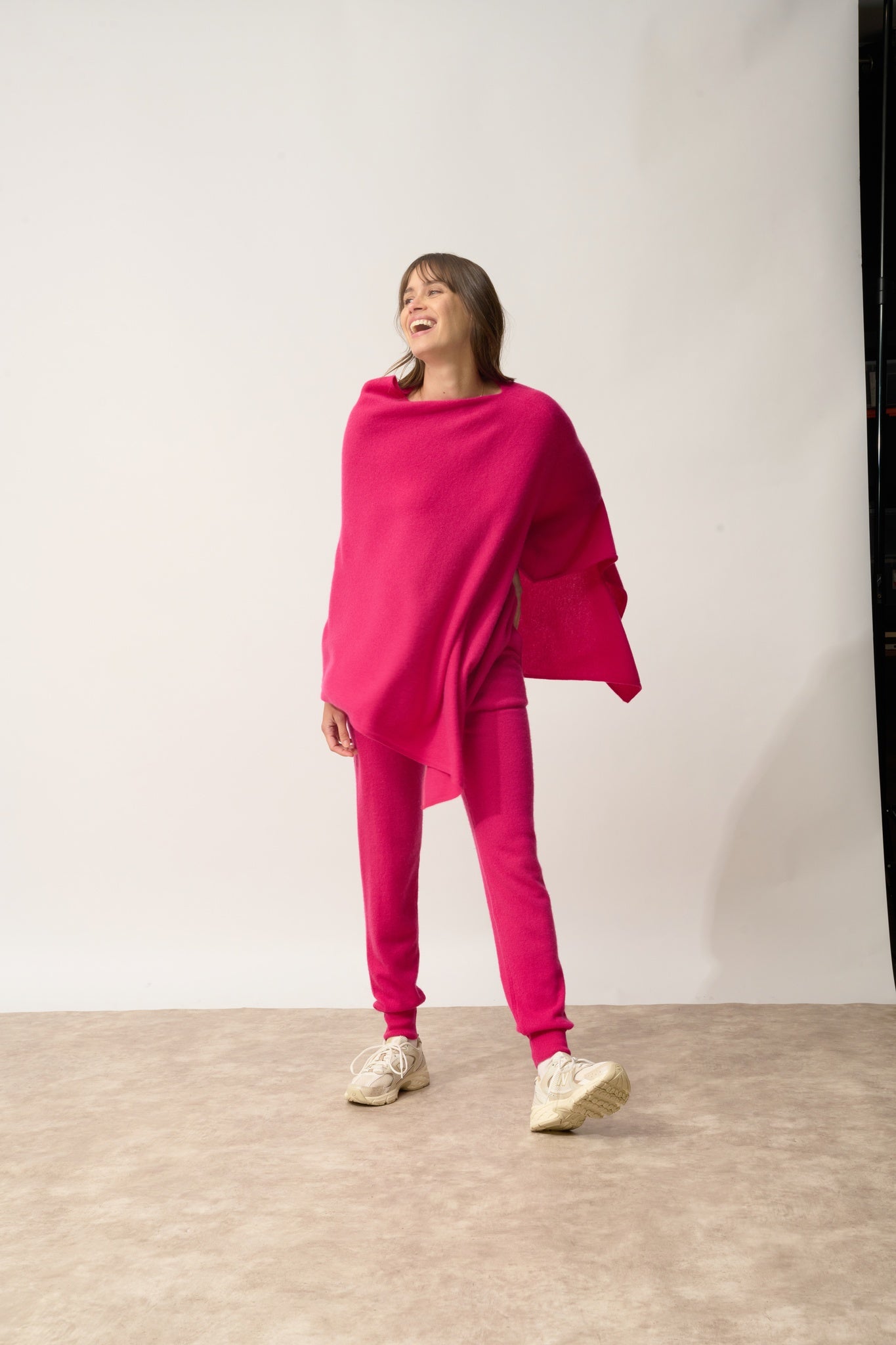 MEREDITH fuchsia boat-neck poncho