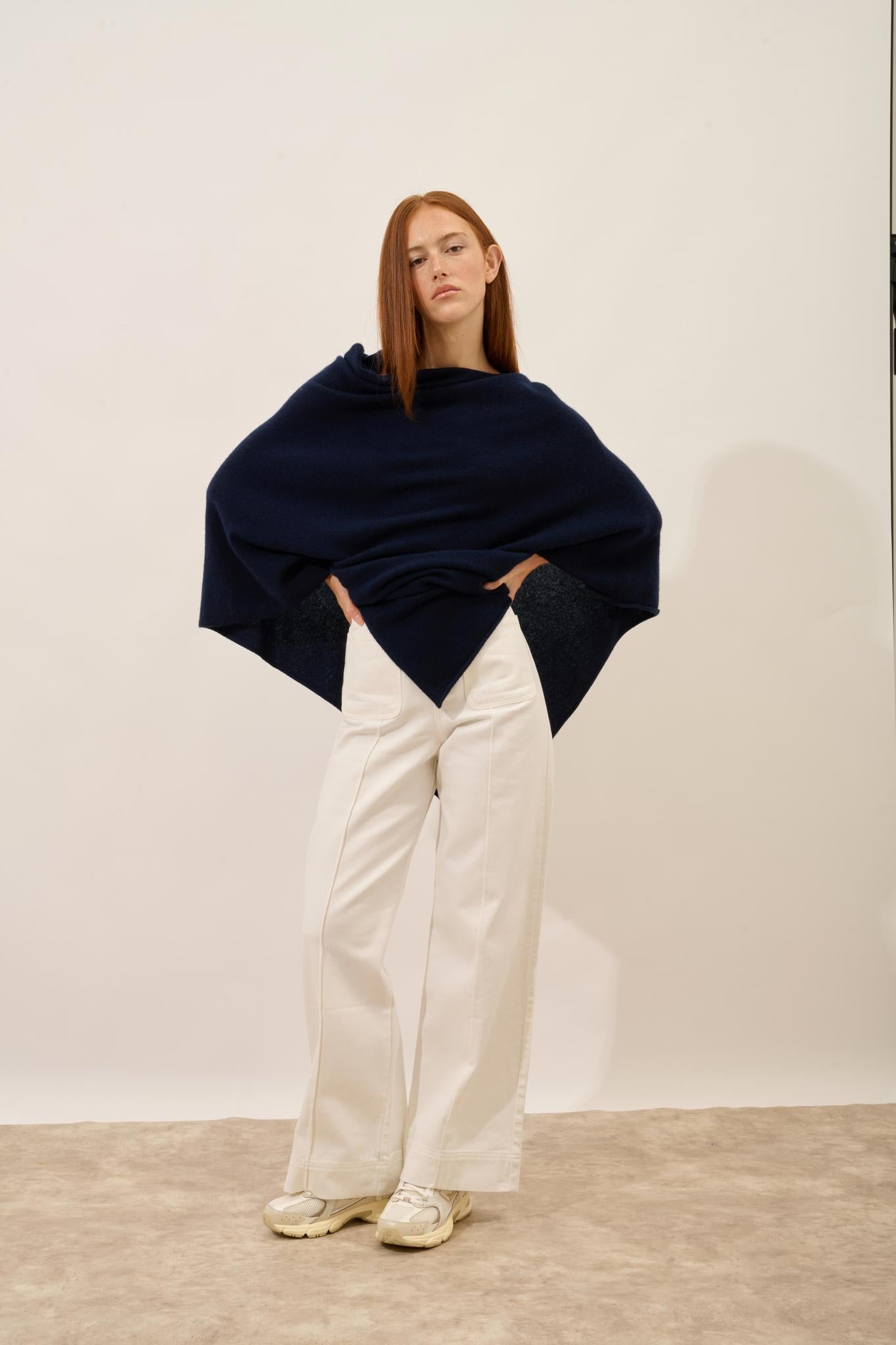 MEREDITH poncho col bateau navy