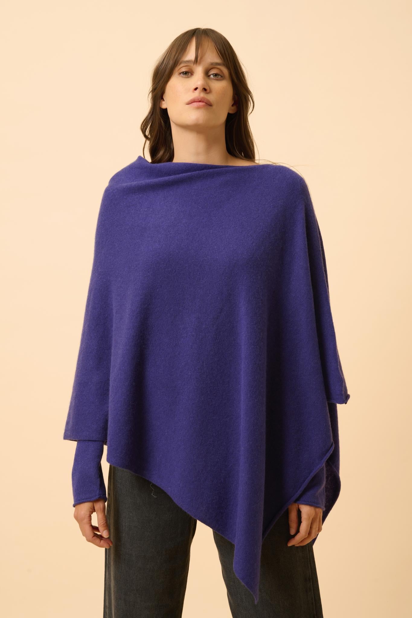 MEREDITH poncho boat neck purple