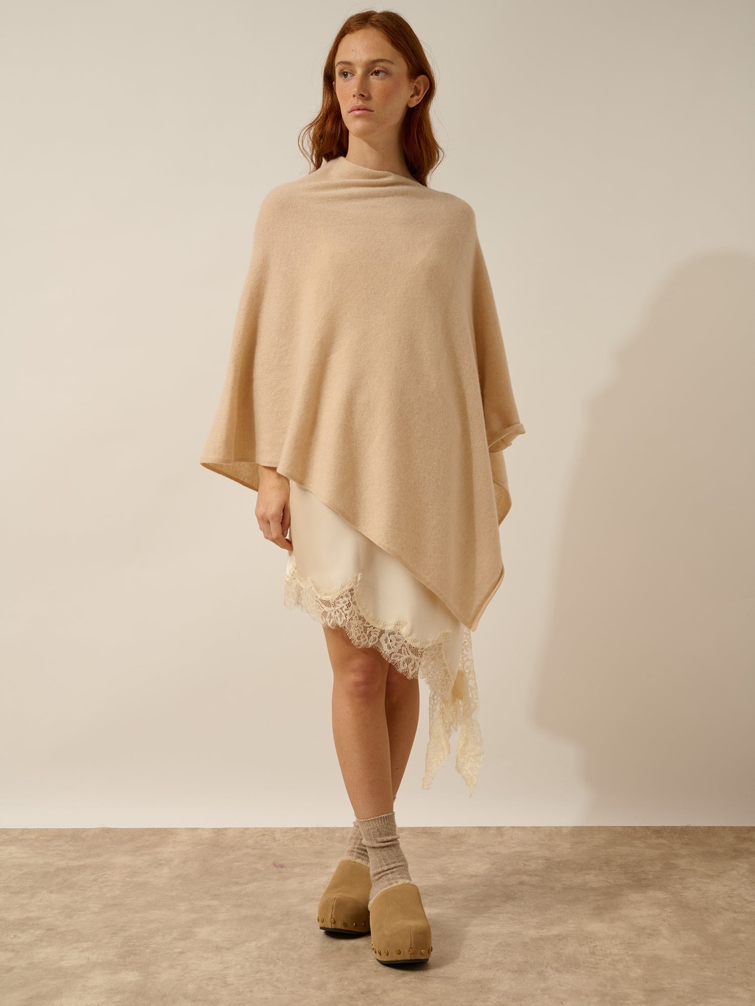 MEREDITH poncho with boat neckline in sand