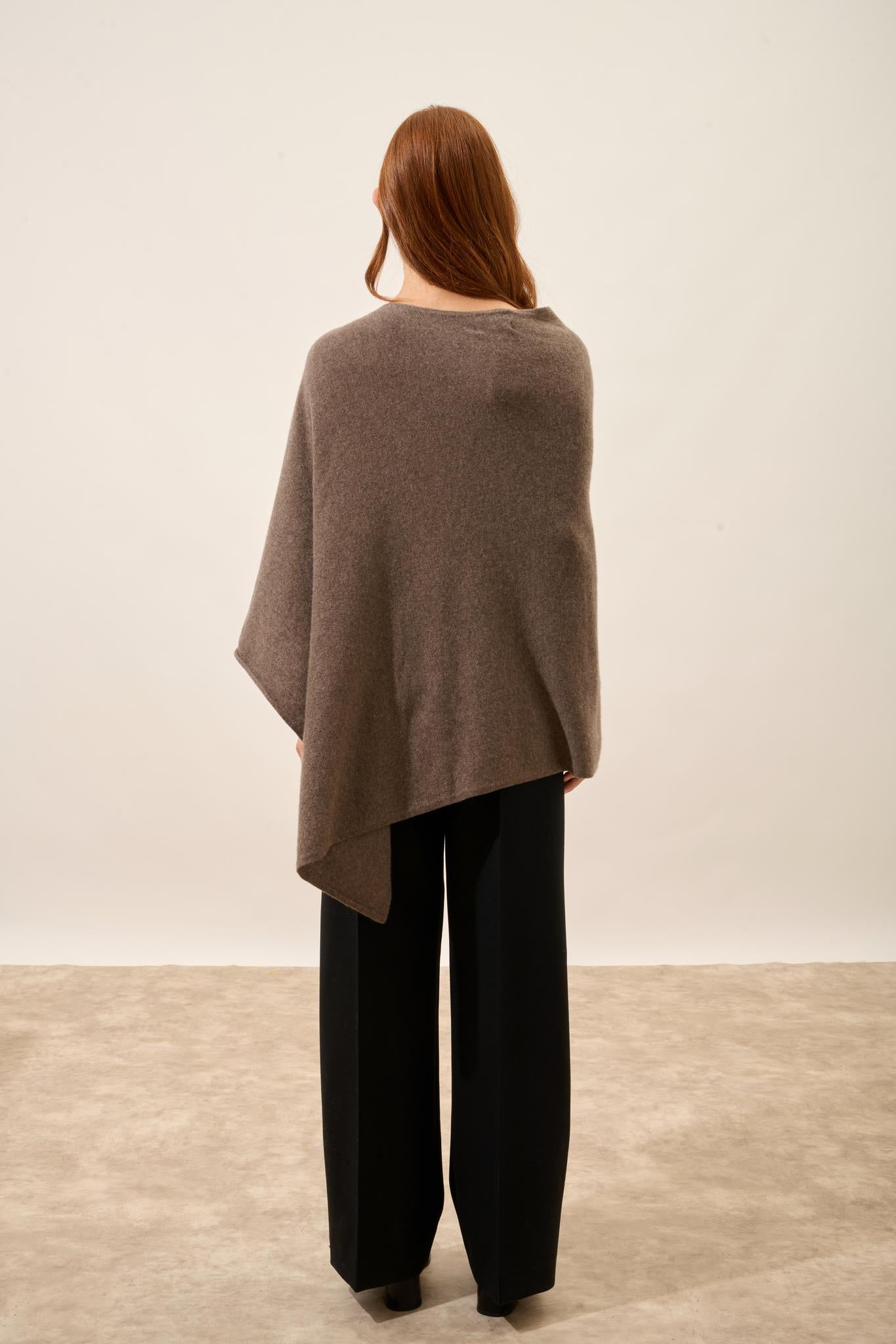 MEREDITH taupe mottled boat-neck poncho