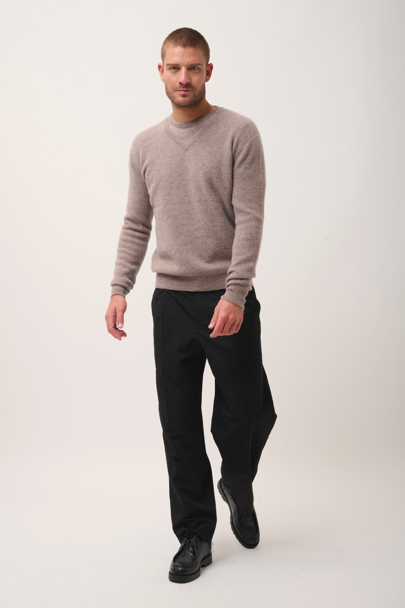 mevron pull col v caribou chiné 100% cachemire