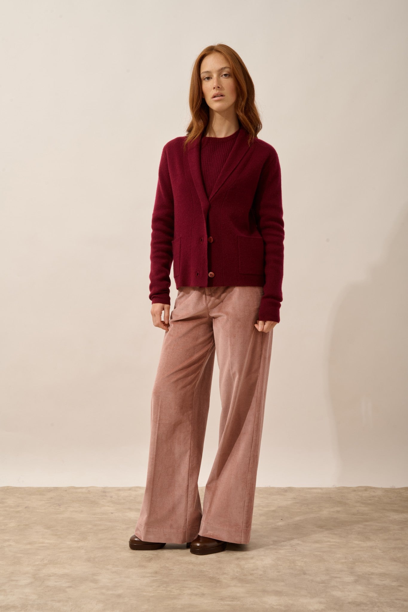 mila veste boutonnée col châle bordeaux