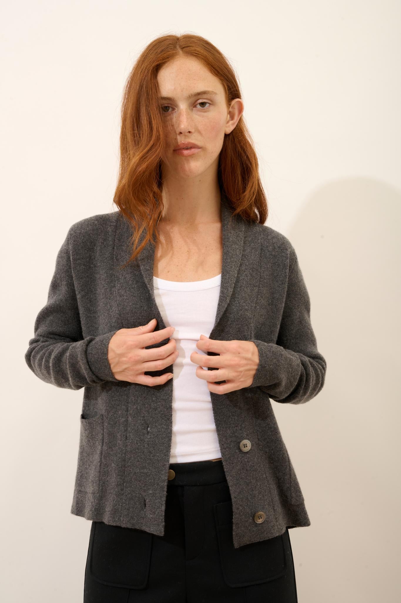 MILA veste col châle anthracite chiné