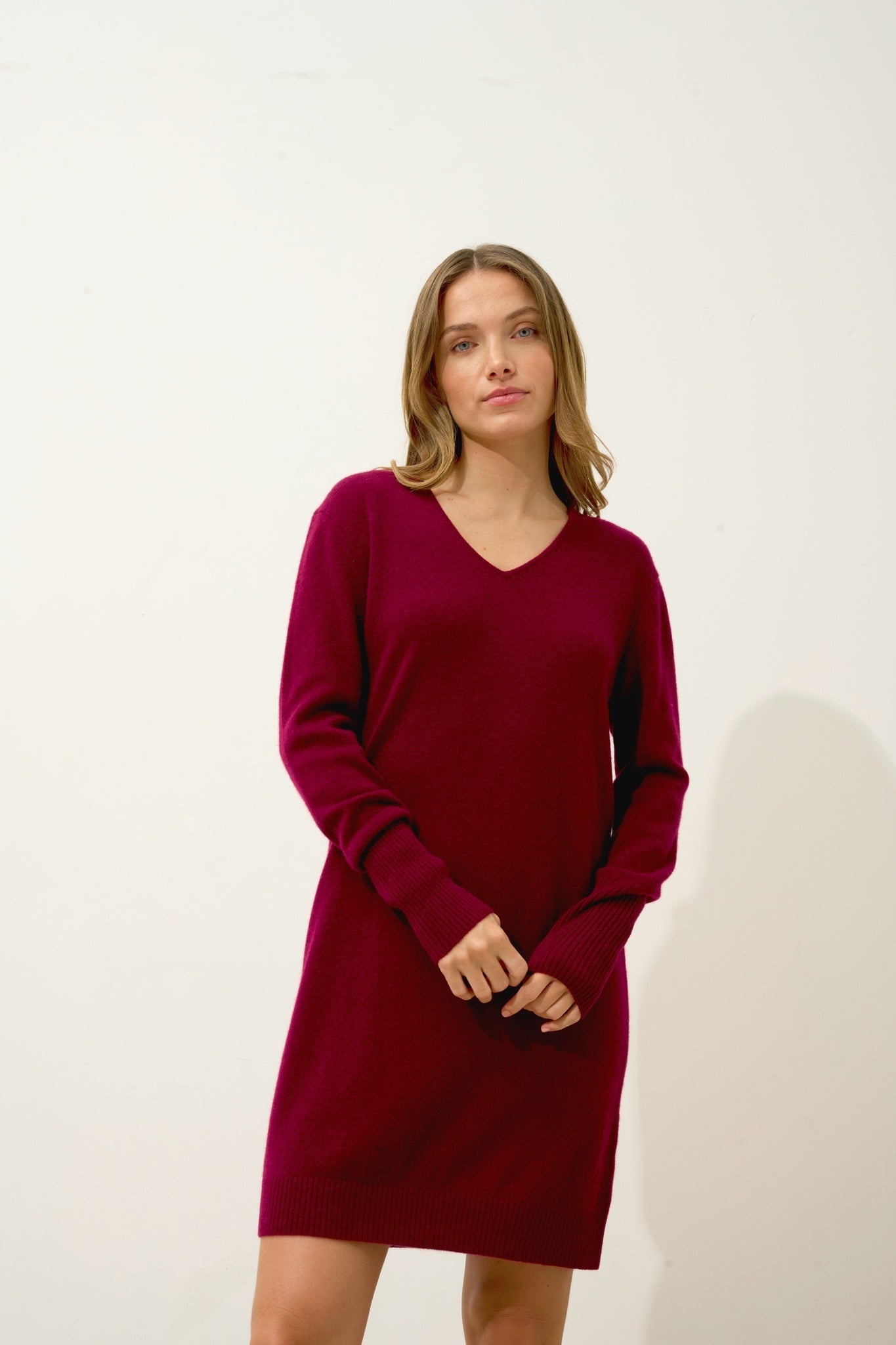 MILEYA robe col v bordeaux