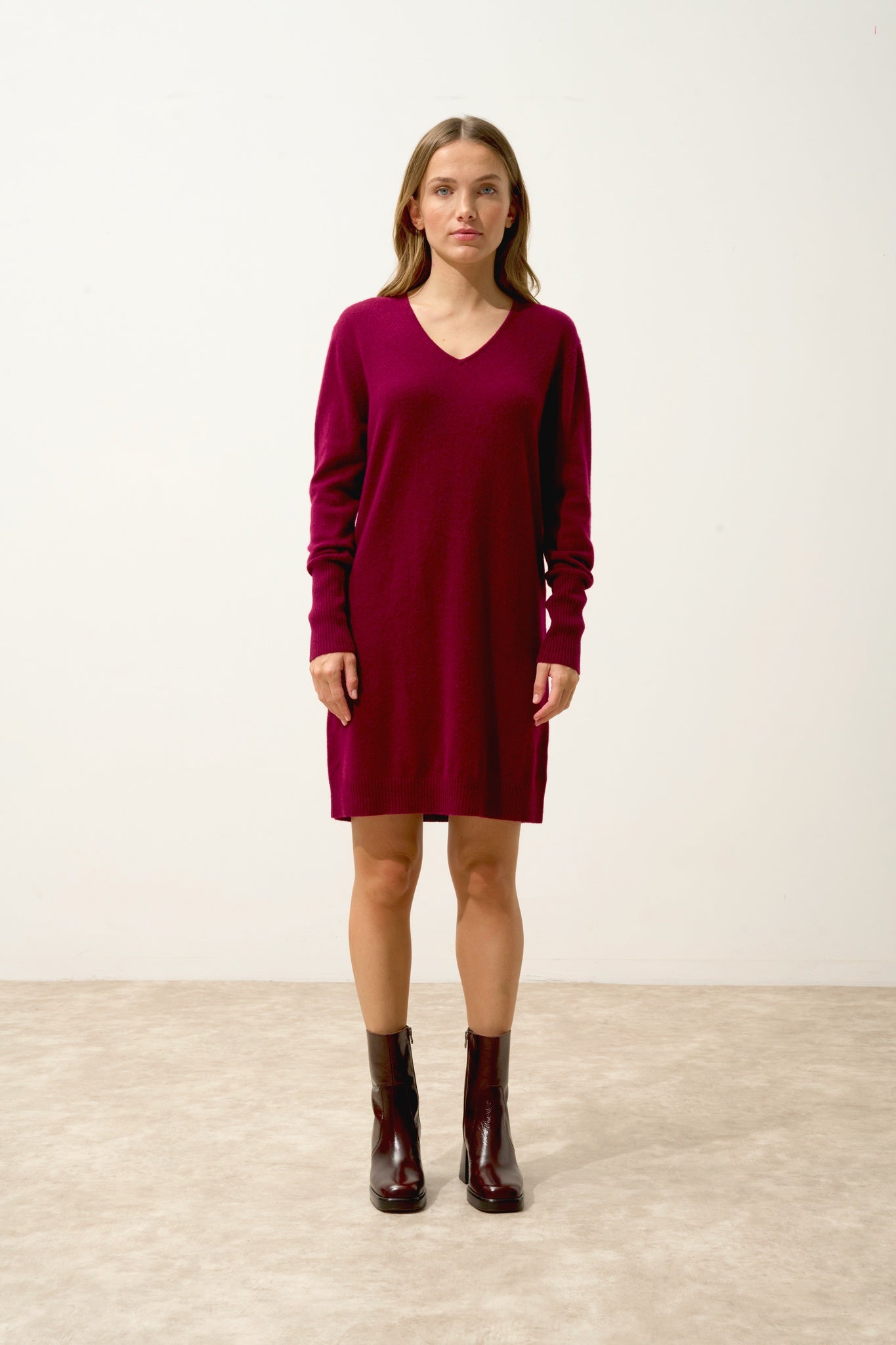 MILEYA burgundy V-neck dress