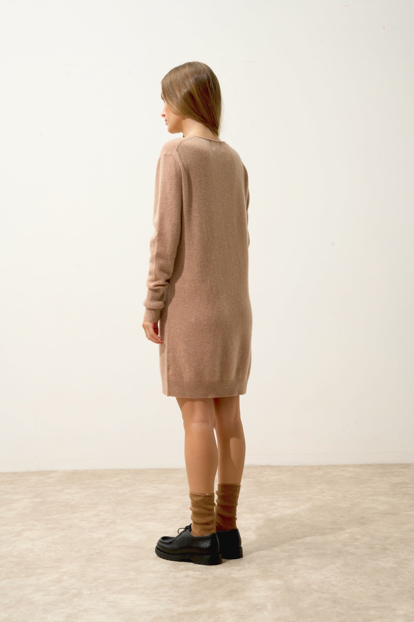 MILEYA robe col v camel chiné