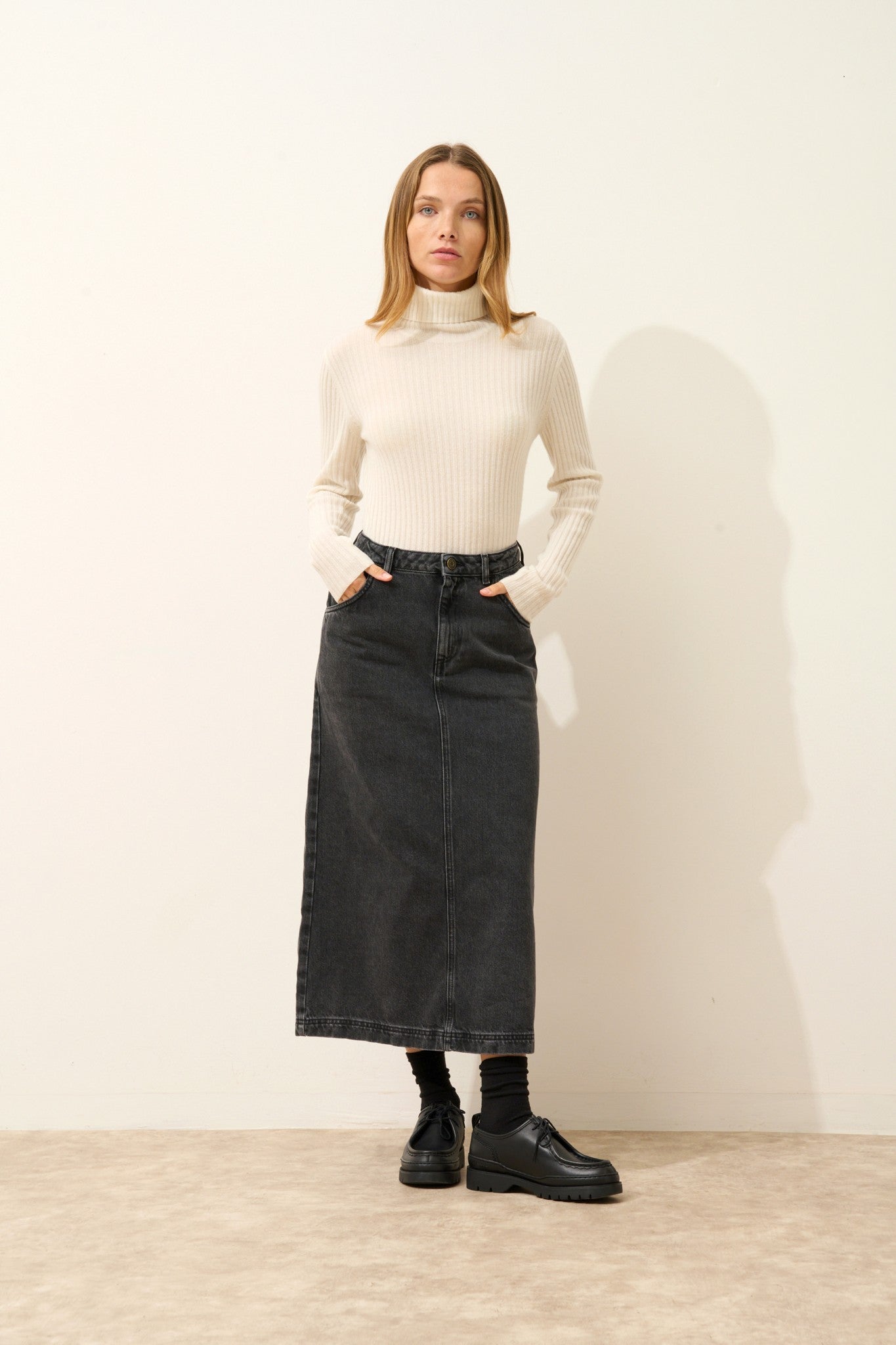 miraya pull col roulé ivoire 100% cachemire