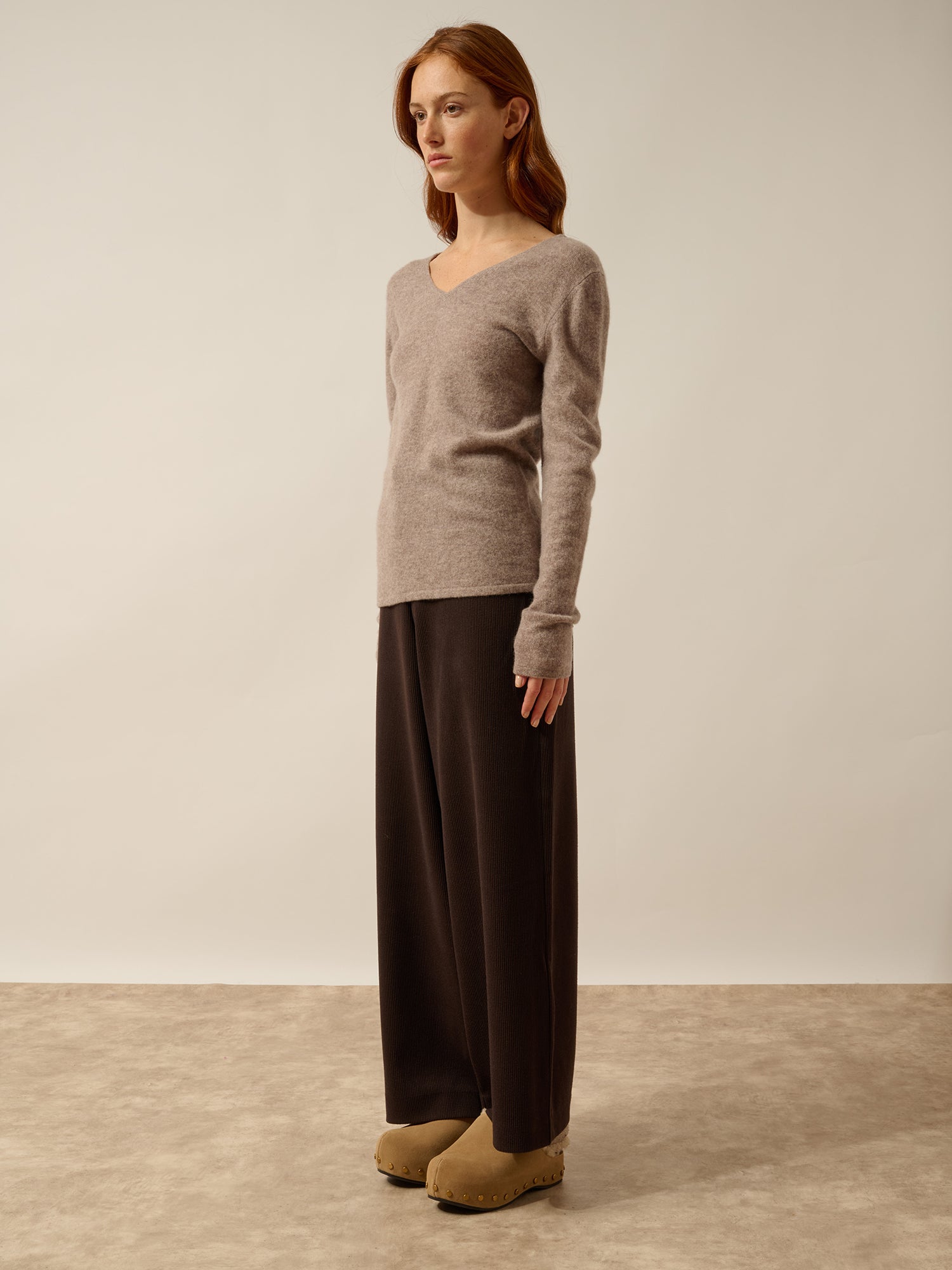 MIRELLA pull col v devant et dos caribou chiné