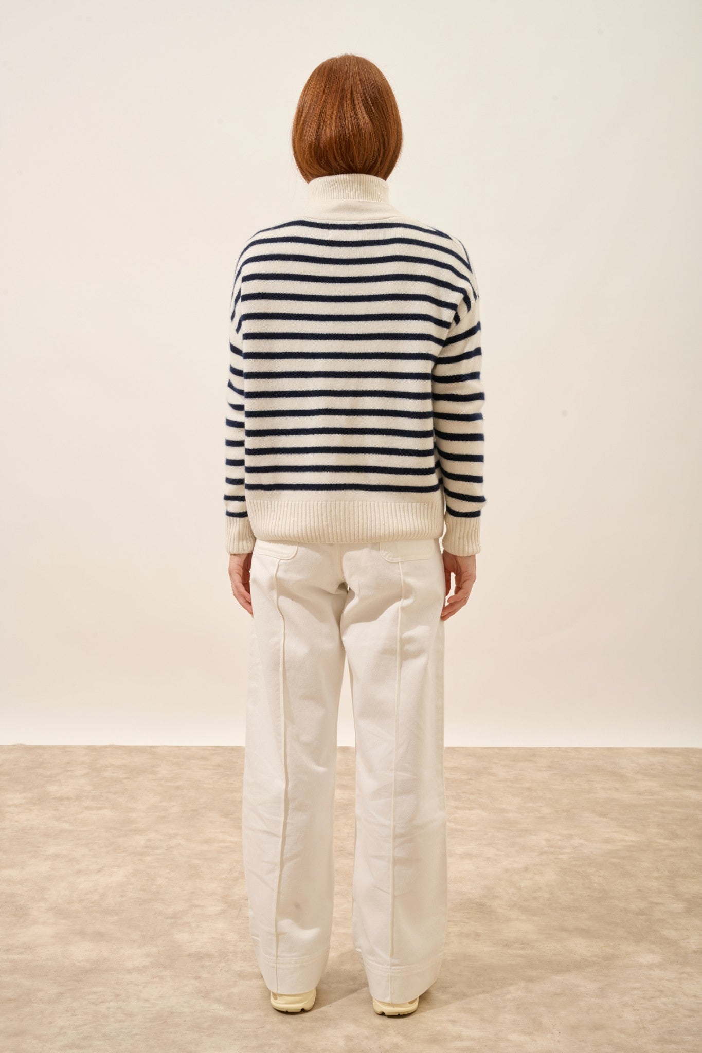 mirena cardigan col v 4 fils bi-color navy/ivoire 100% cachemire