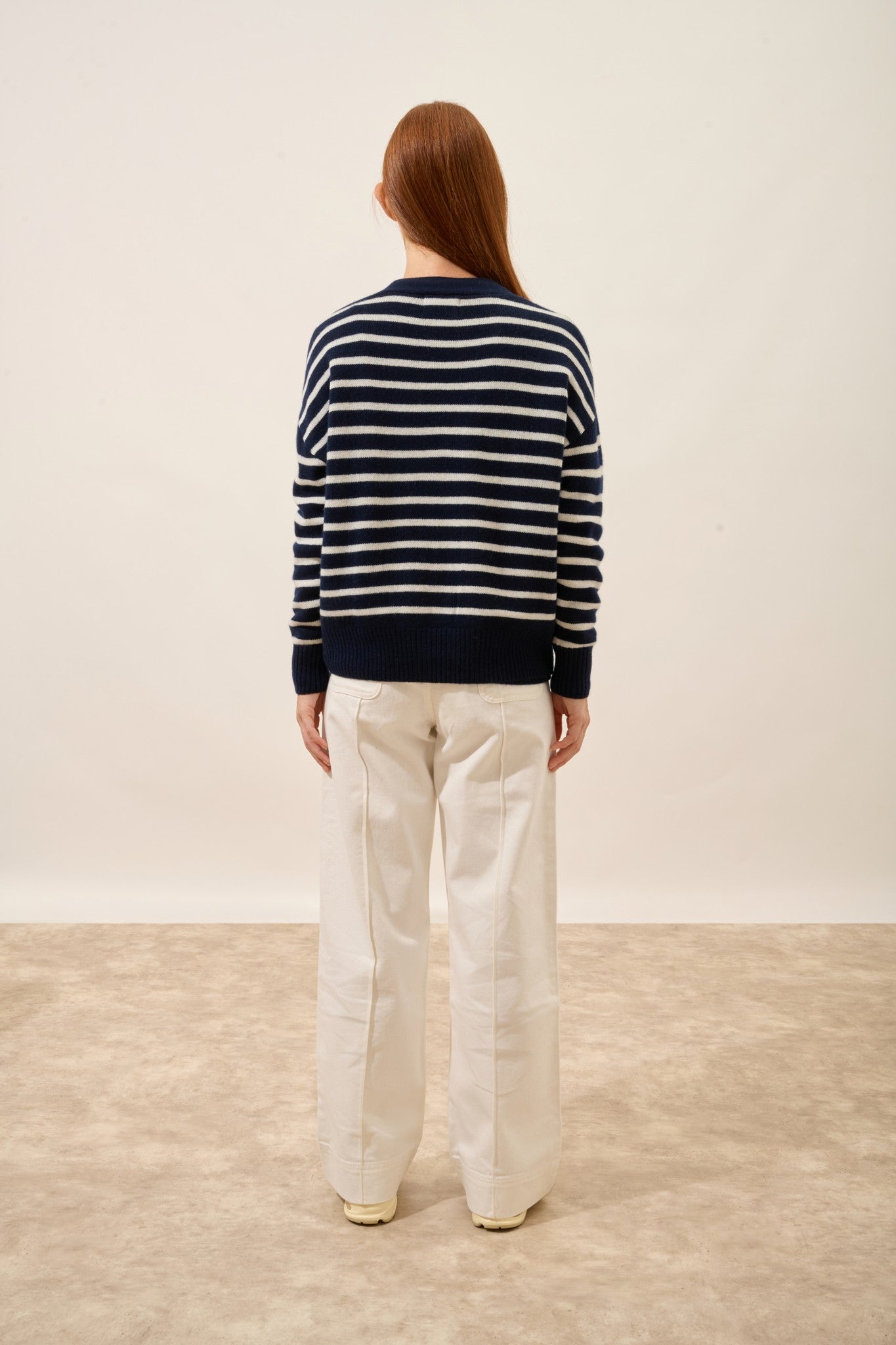 mirena cardigan col v 4 fils bi-color navy/ivoire 100% cachemire