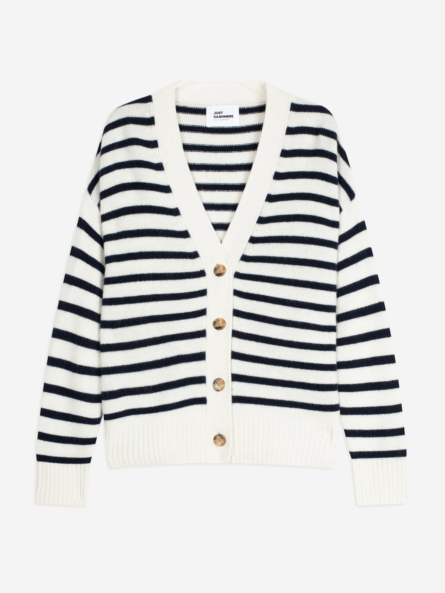 MIRENA cardigan col v 4 fils bi-color navy/ivoire