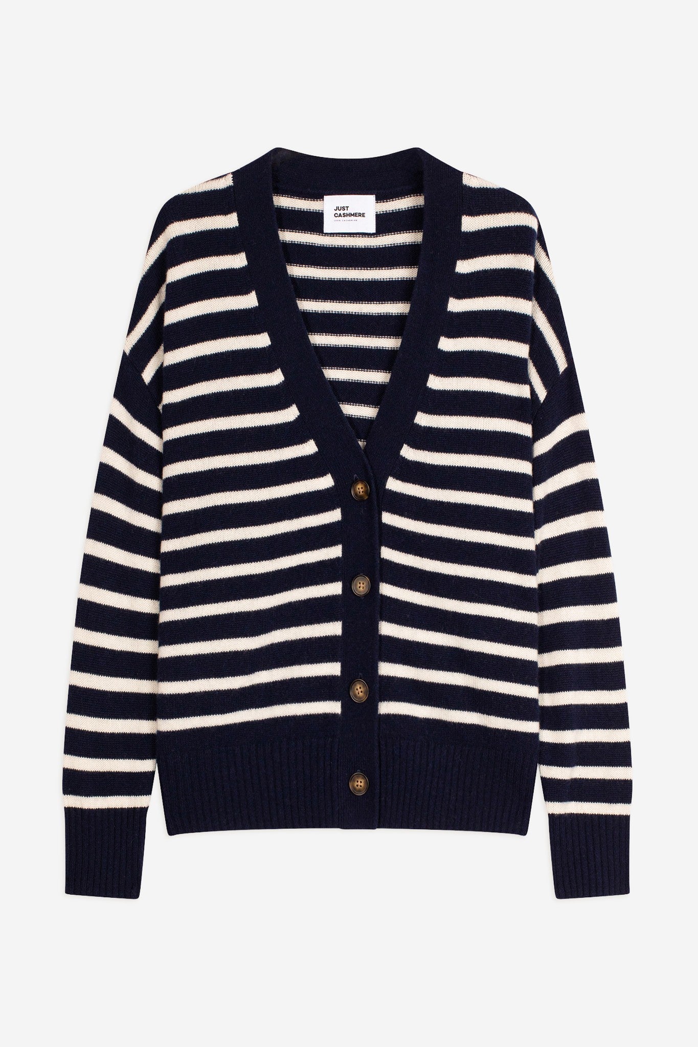 mirena cardigan col v 4 fils bi-color navy/ivoire