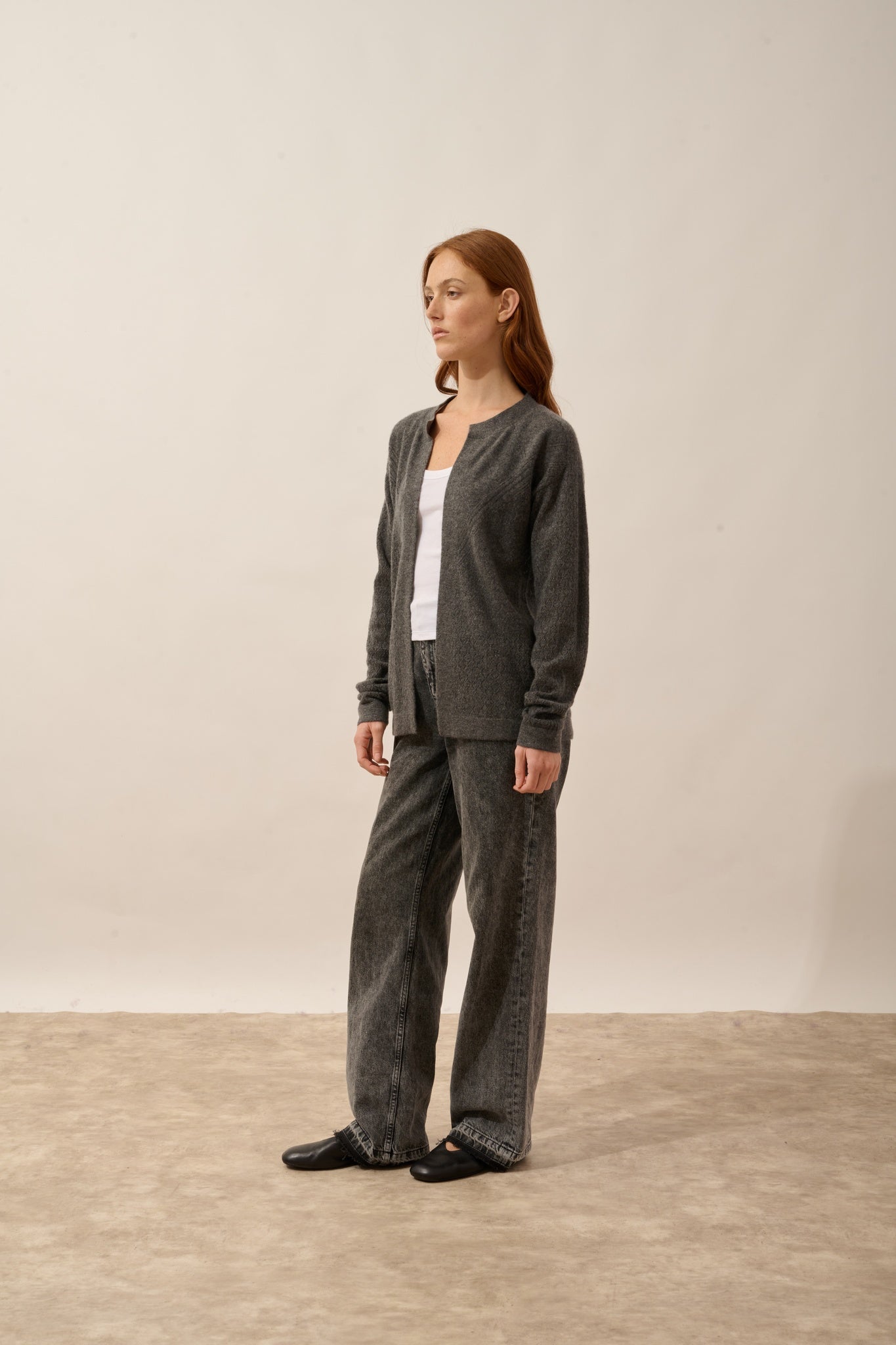 MYA gilet ouvert col rond anthracite chiné