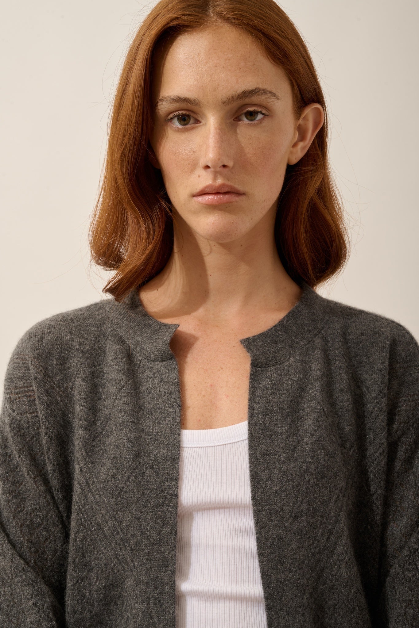 MYA gilet ouvert col rond anthracite chiné