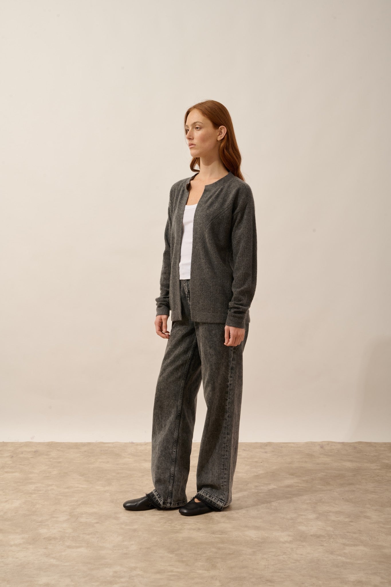 mya gilet ouvert col rond anthracite chiné