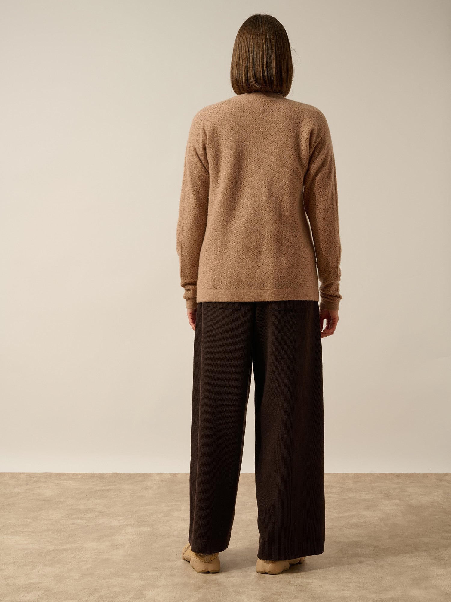 mya open cardigan with round neck in heathered camel