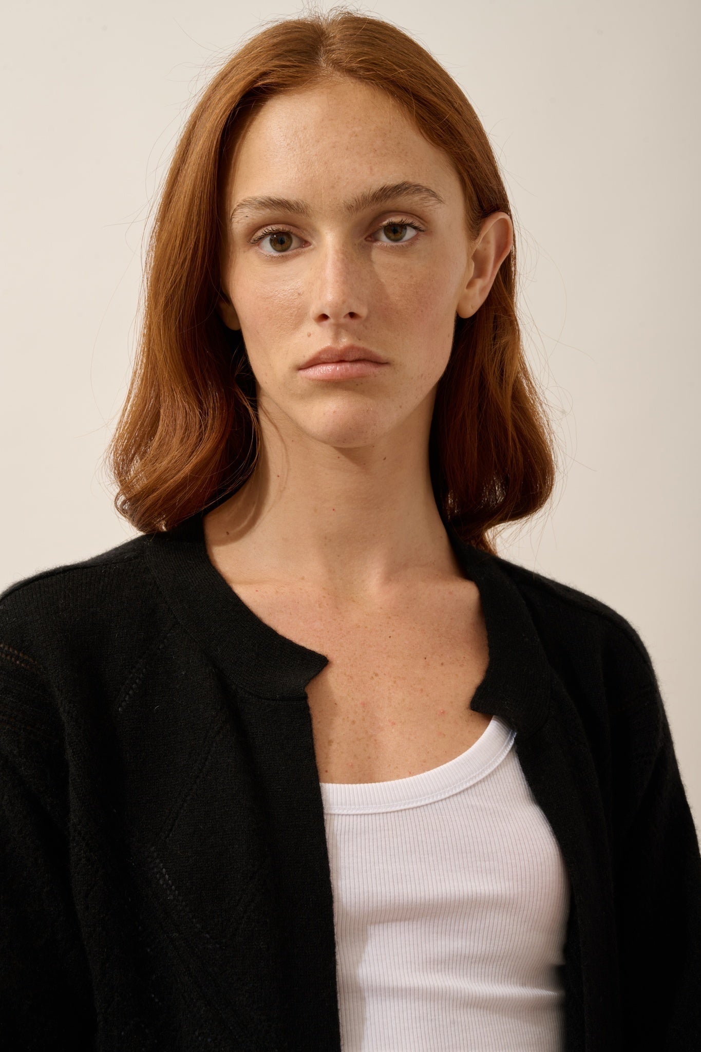 MYA open cardigan with round neck in black