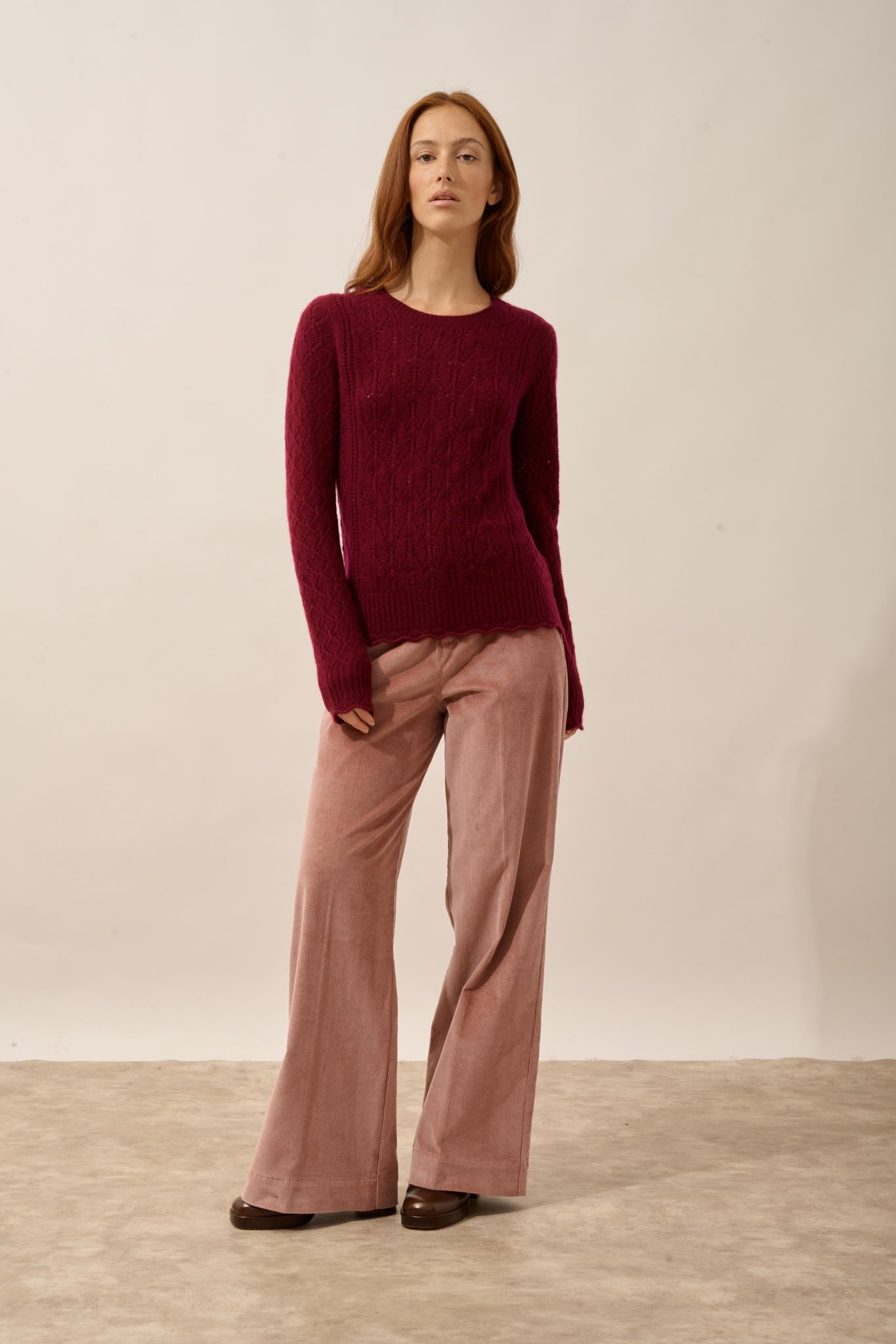 NADIA round neck sweater, 8-ply burgundy
