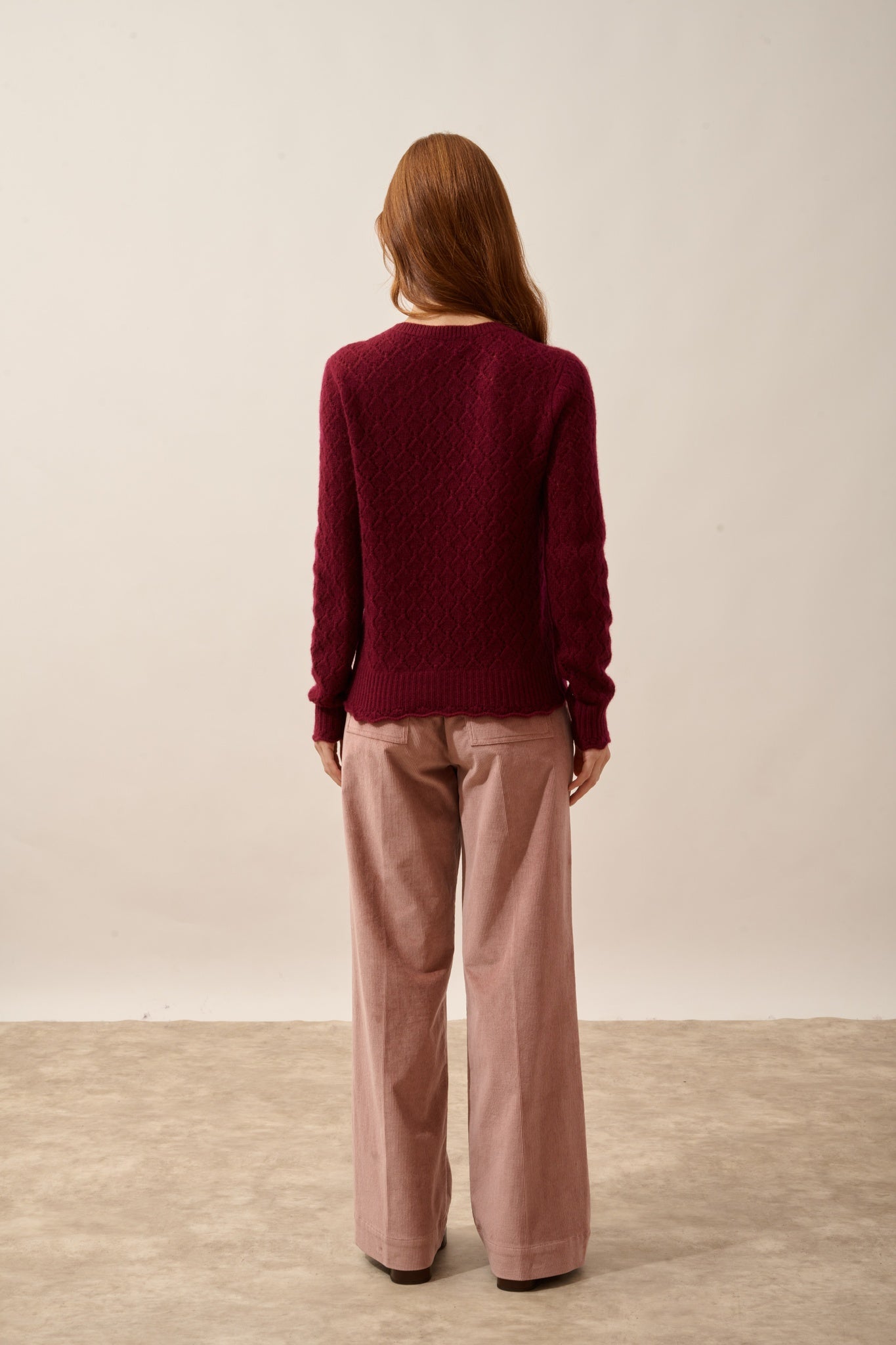 NADIA pull col rond 8 fils bordeaux