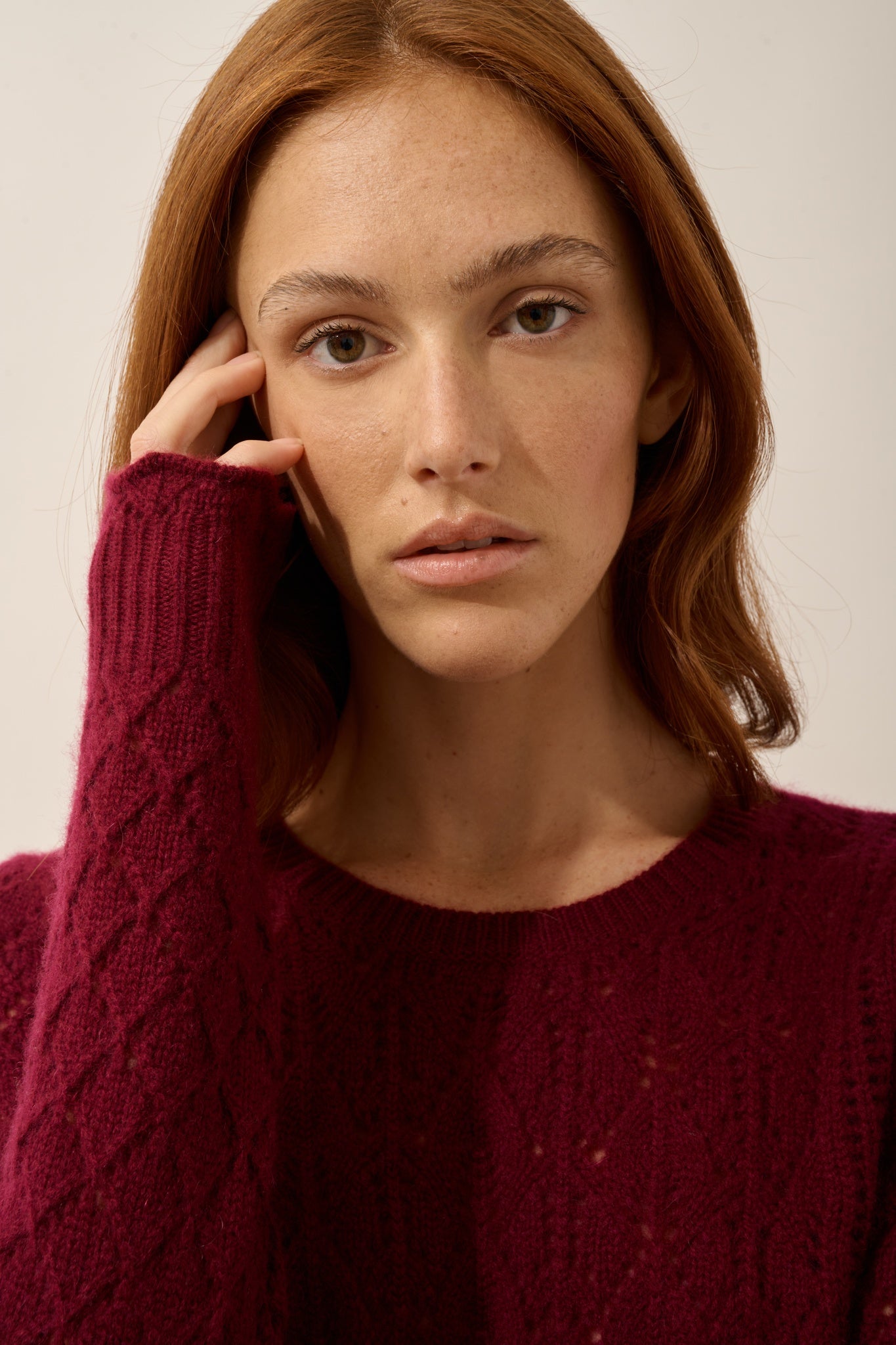 NADIA pull col rond 8 fils bordeaux