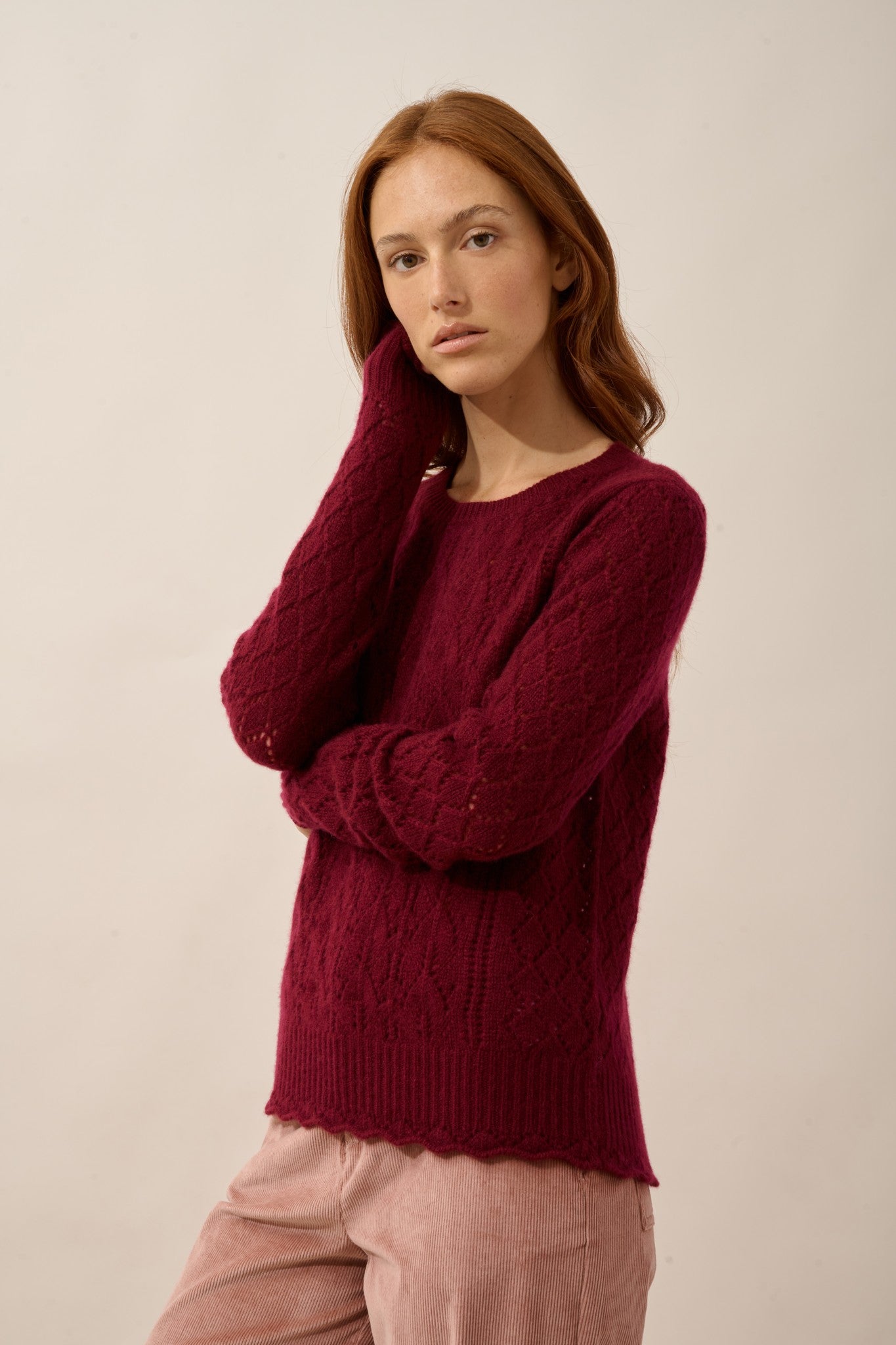 nadia pull col rond 8 fils bordeaux