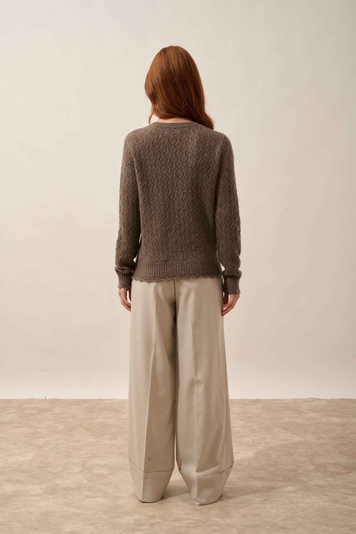 NADIA round neck sweater, 8-ply taupe heather