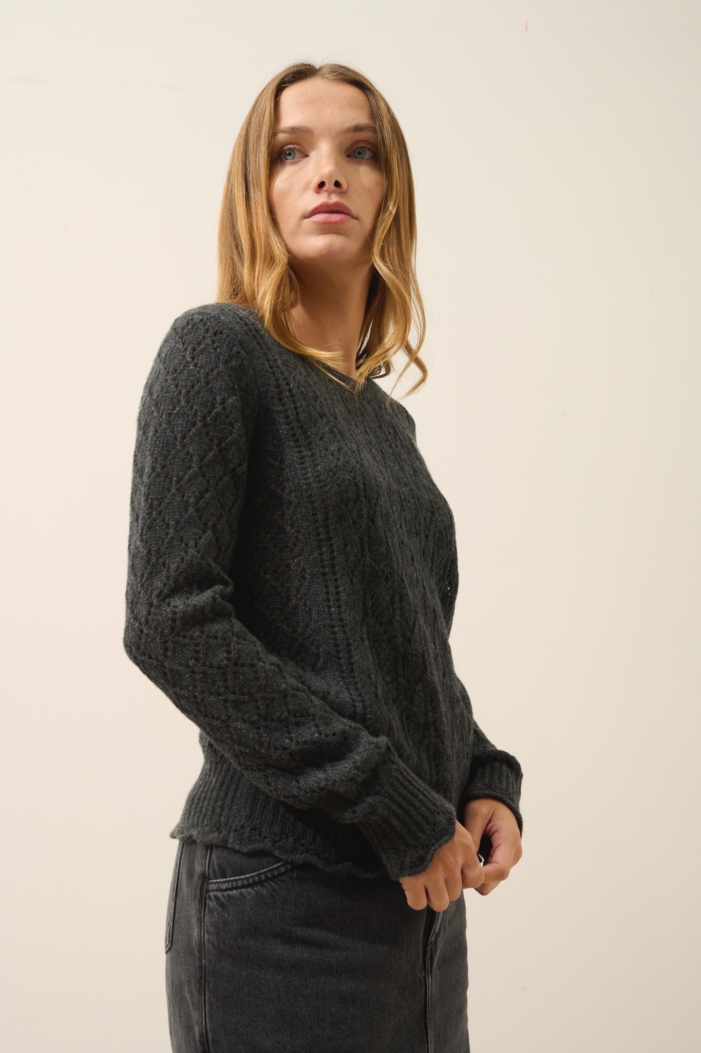 NADIA round-neck sweater carbon mottled