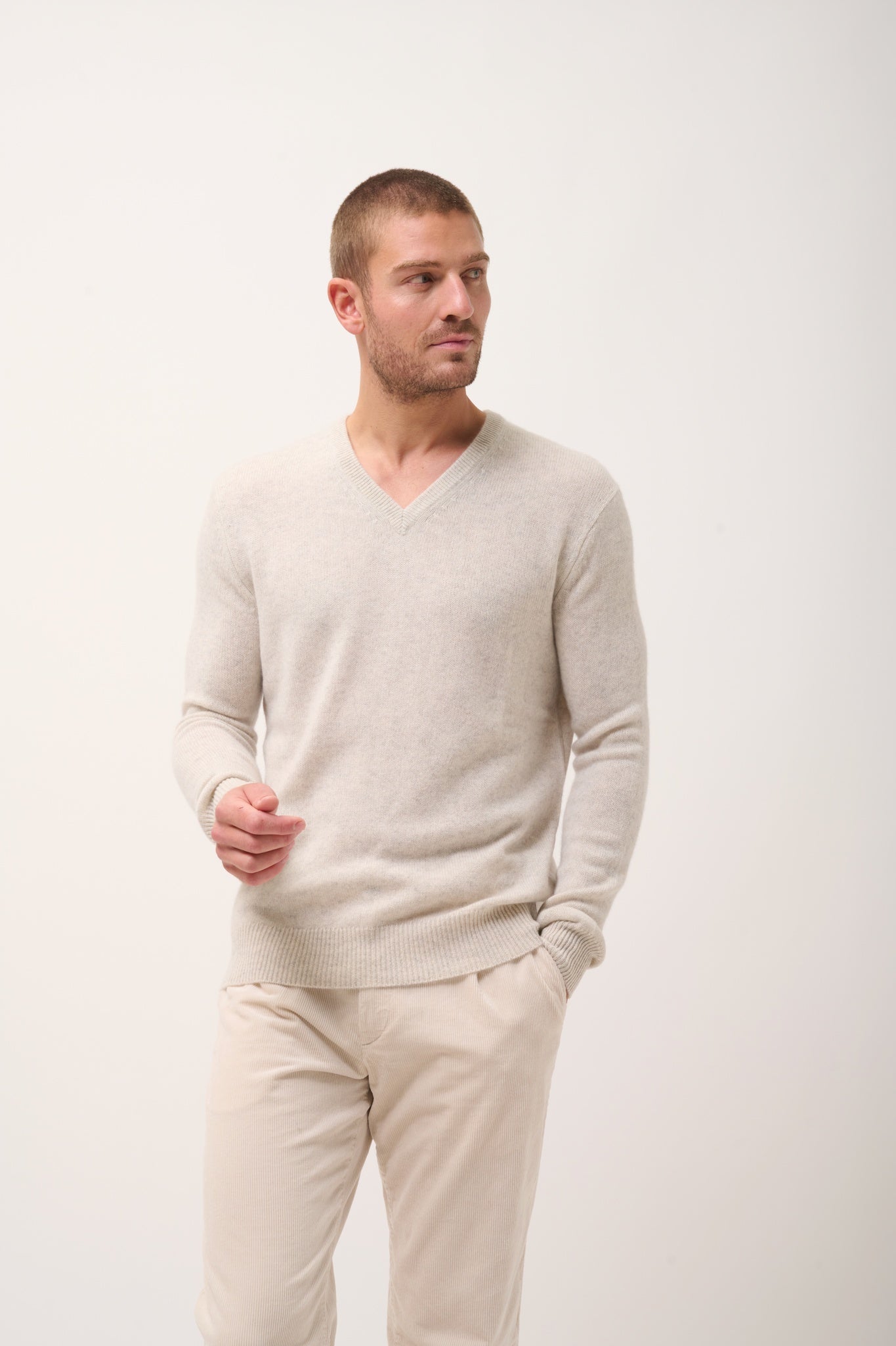 NATHAN pearl grey v-neck sweater