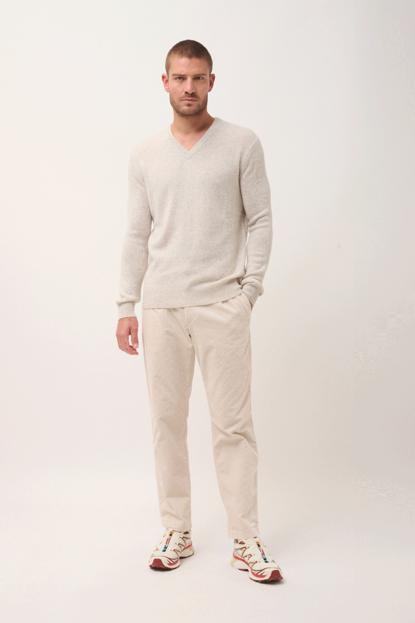 NATHAN pearl grey v-neck sweater