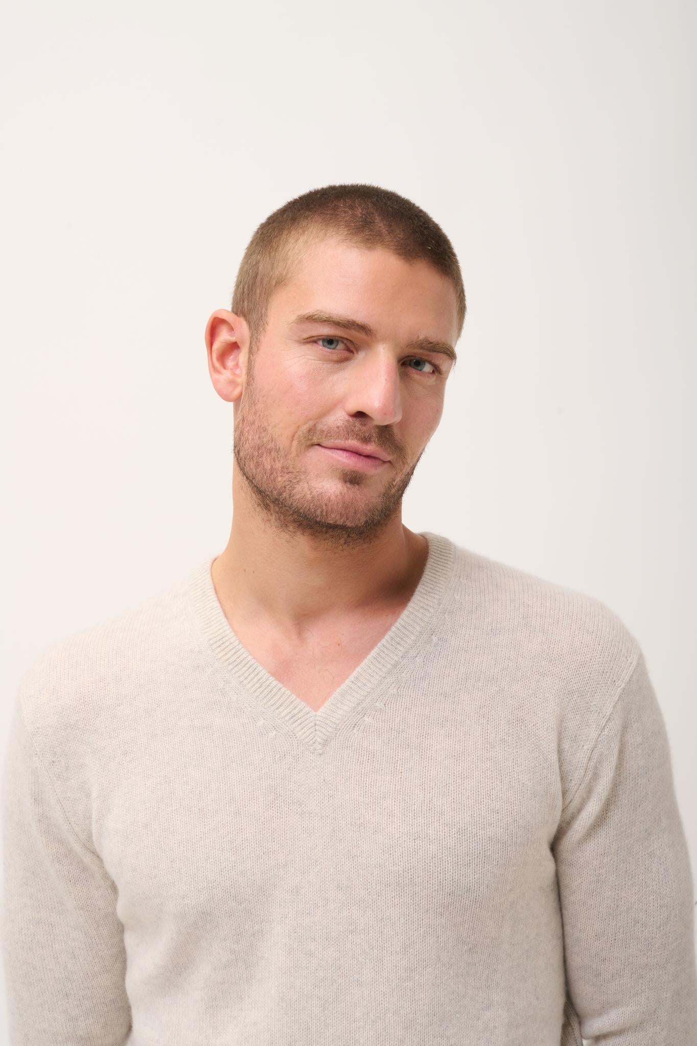 NATHAN pearl grey v-neck sweater