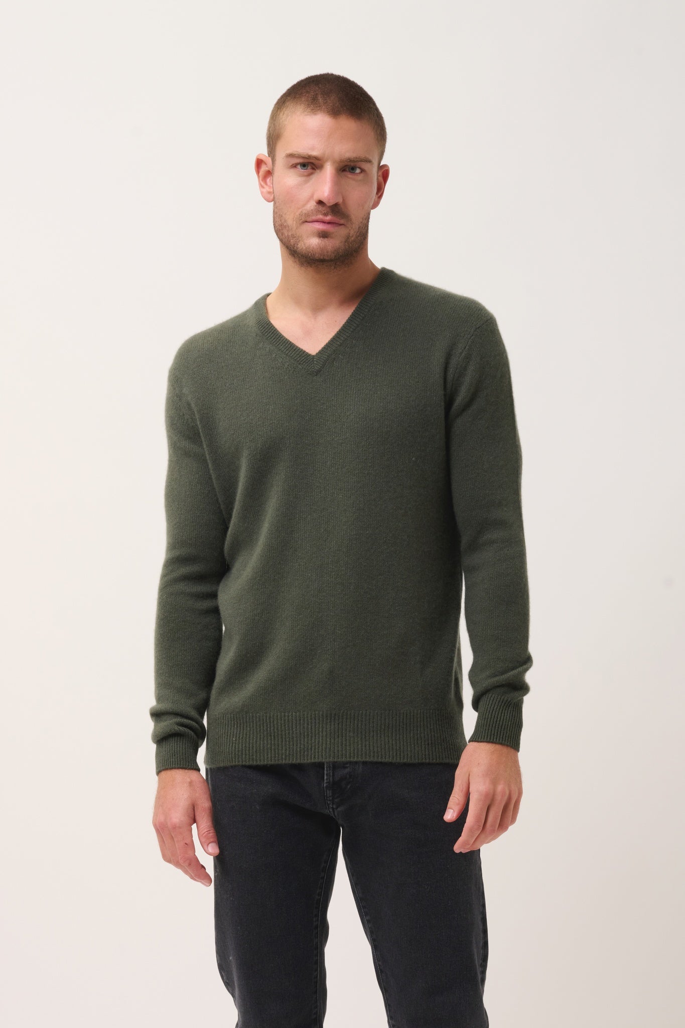 NATHAN khaki v-neck sweater