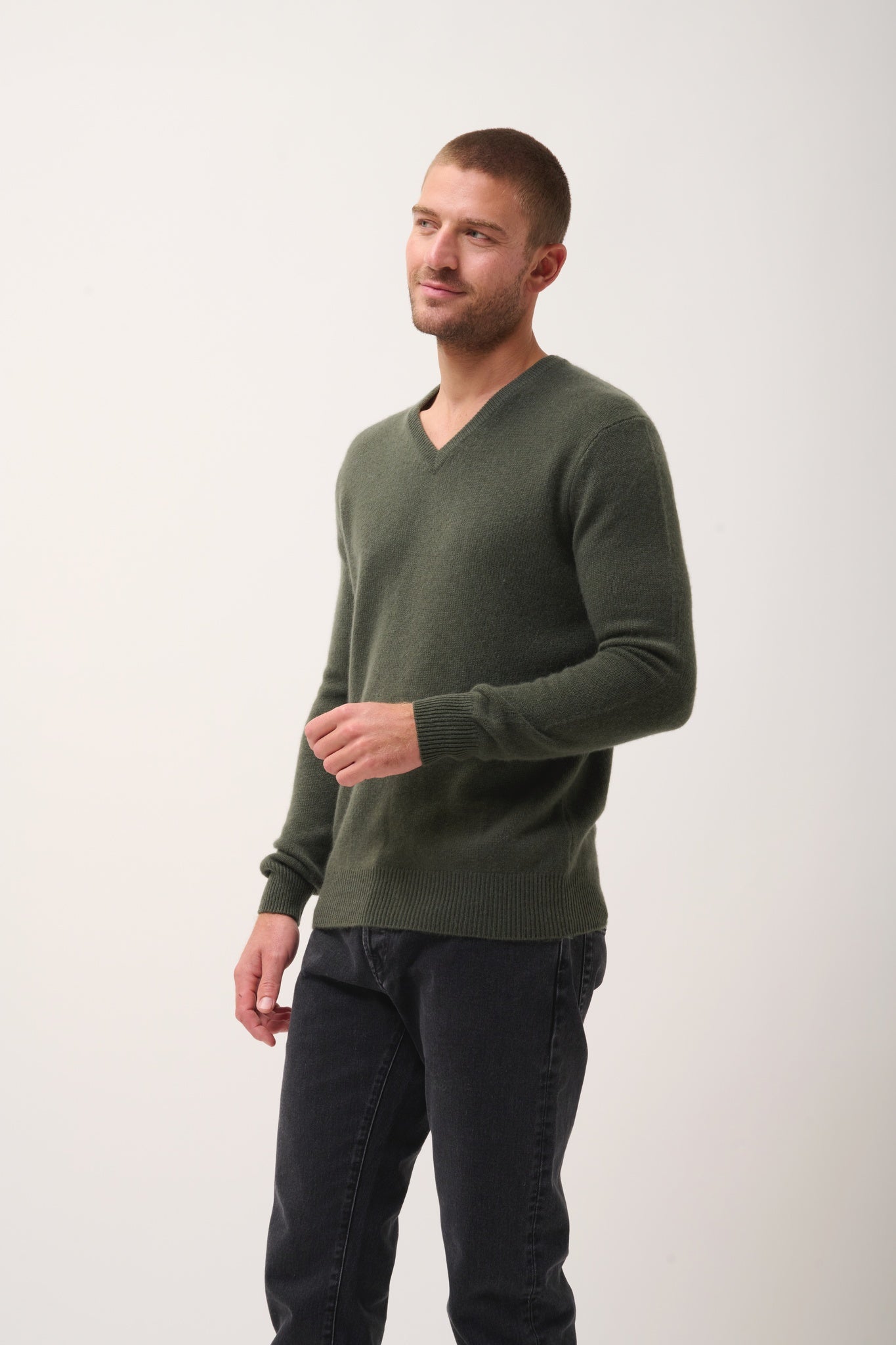 NATHAN khaki v-neck sweater