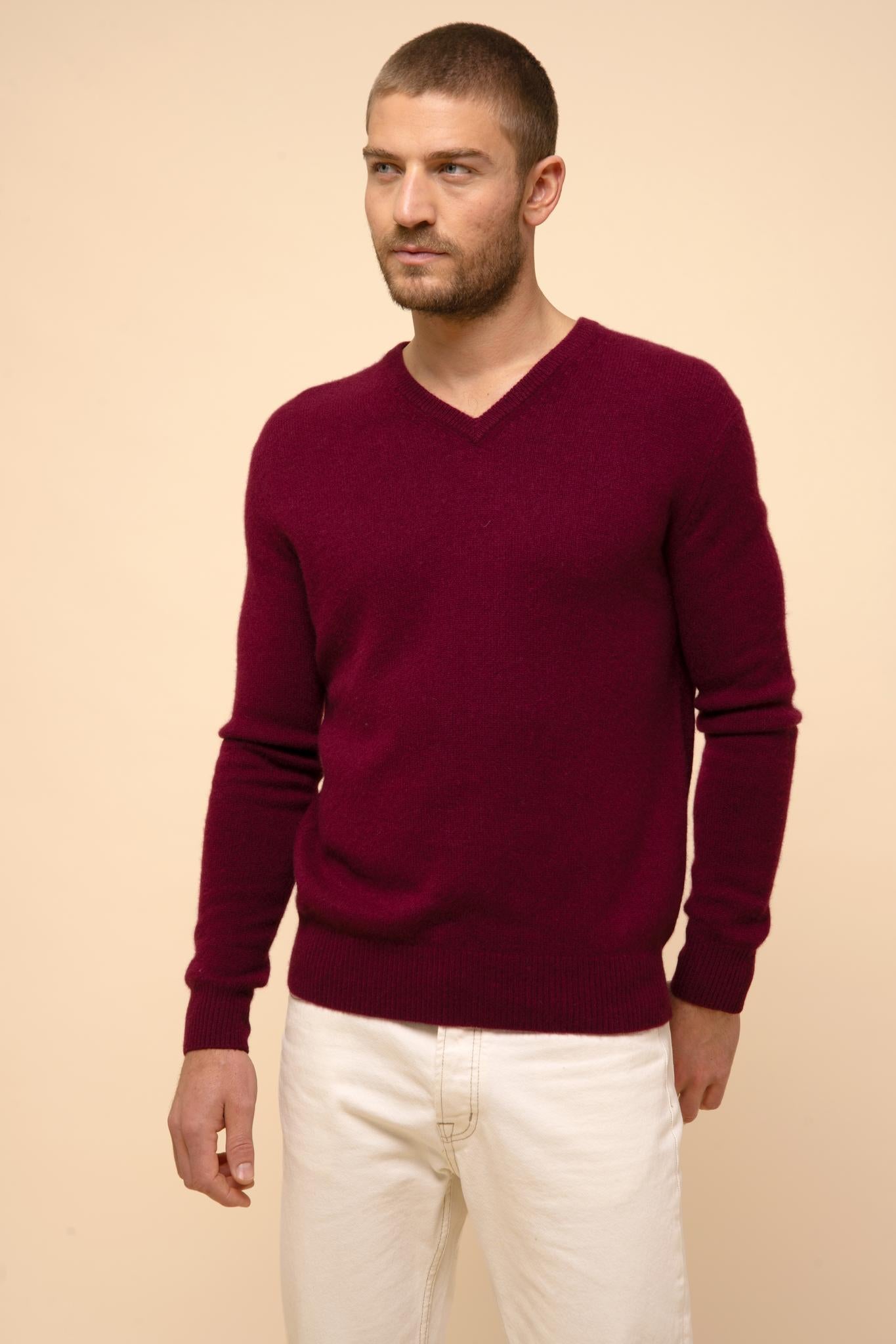 NATHAN burgundy v-neck sweater