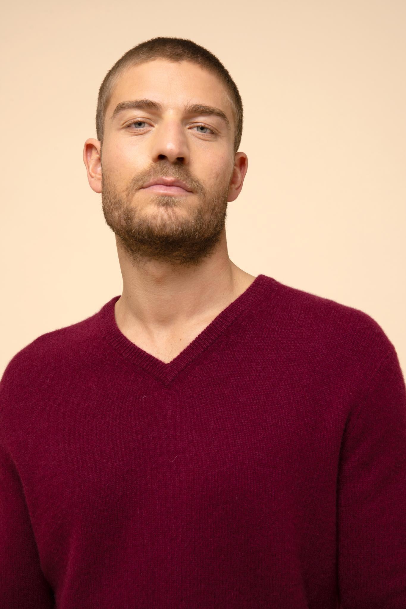 NATHAN burgundy v-neck sweater