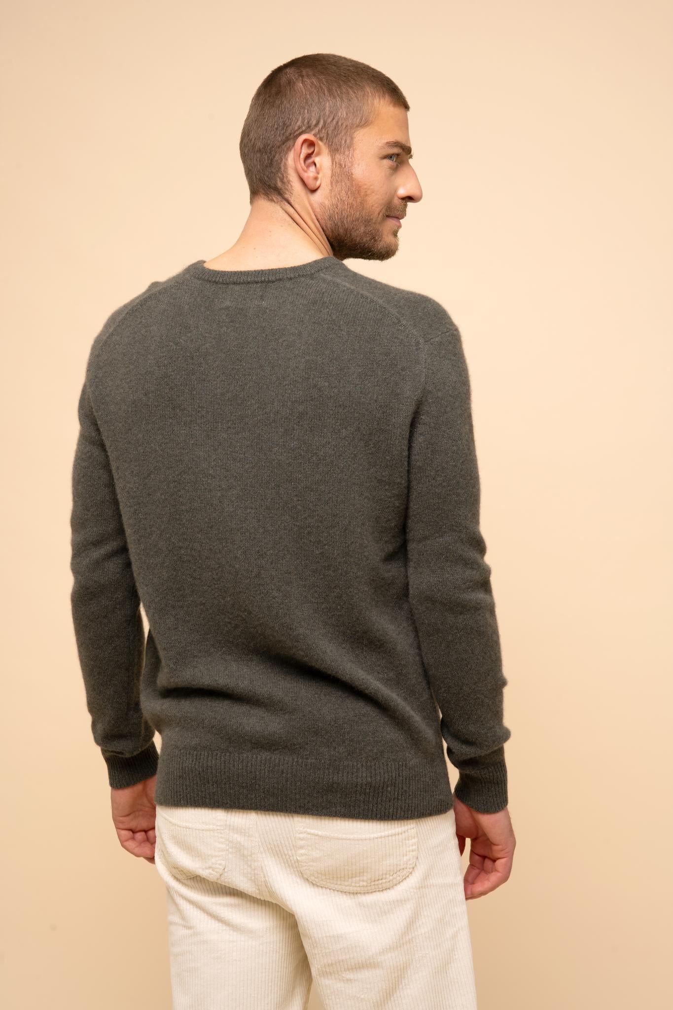 NATHAN khaki mottled v-neck sweater