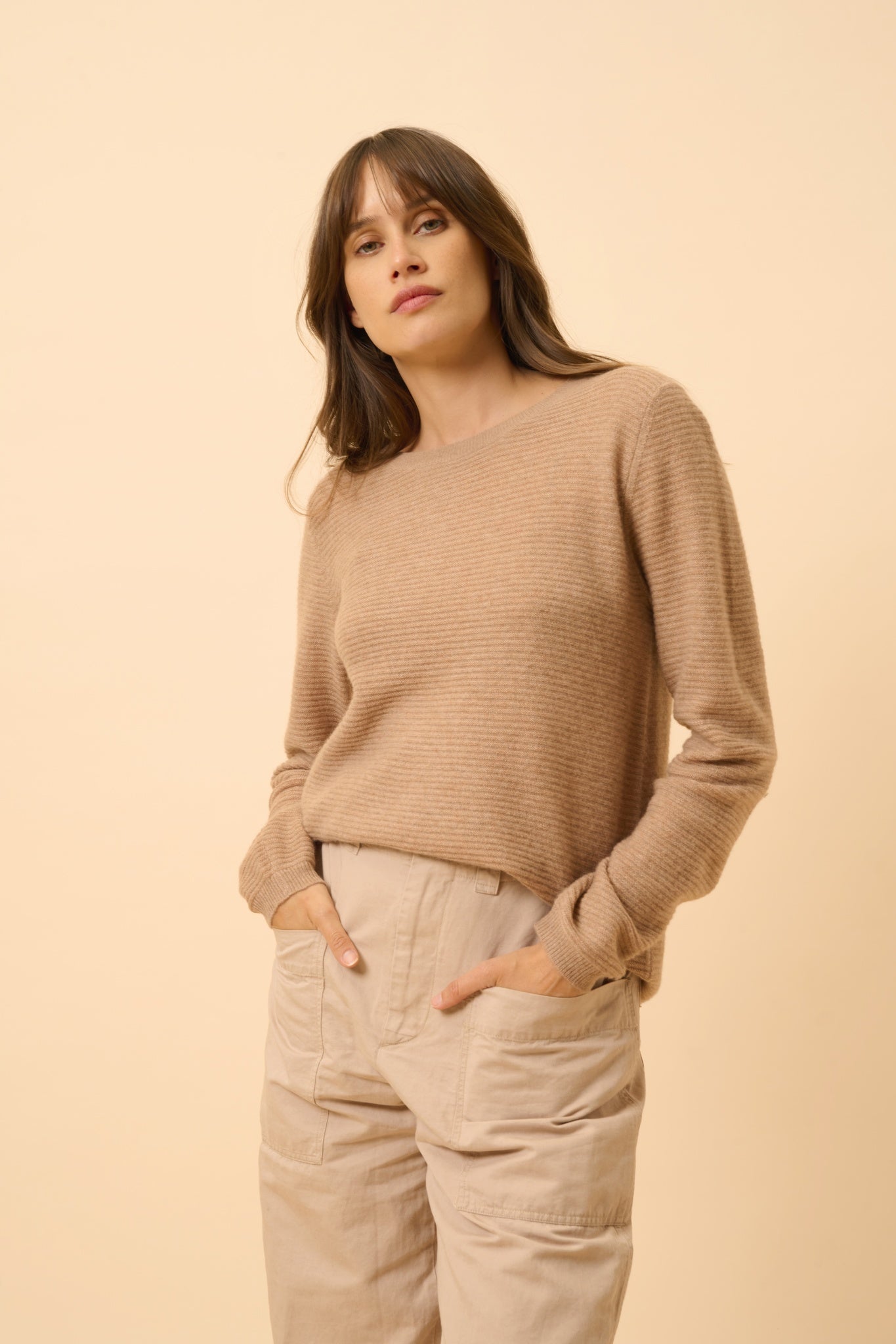 NETHY pull col bateau camel chiné