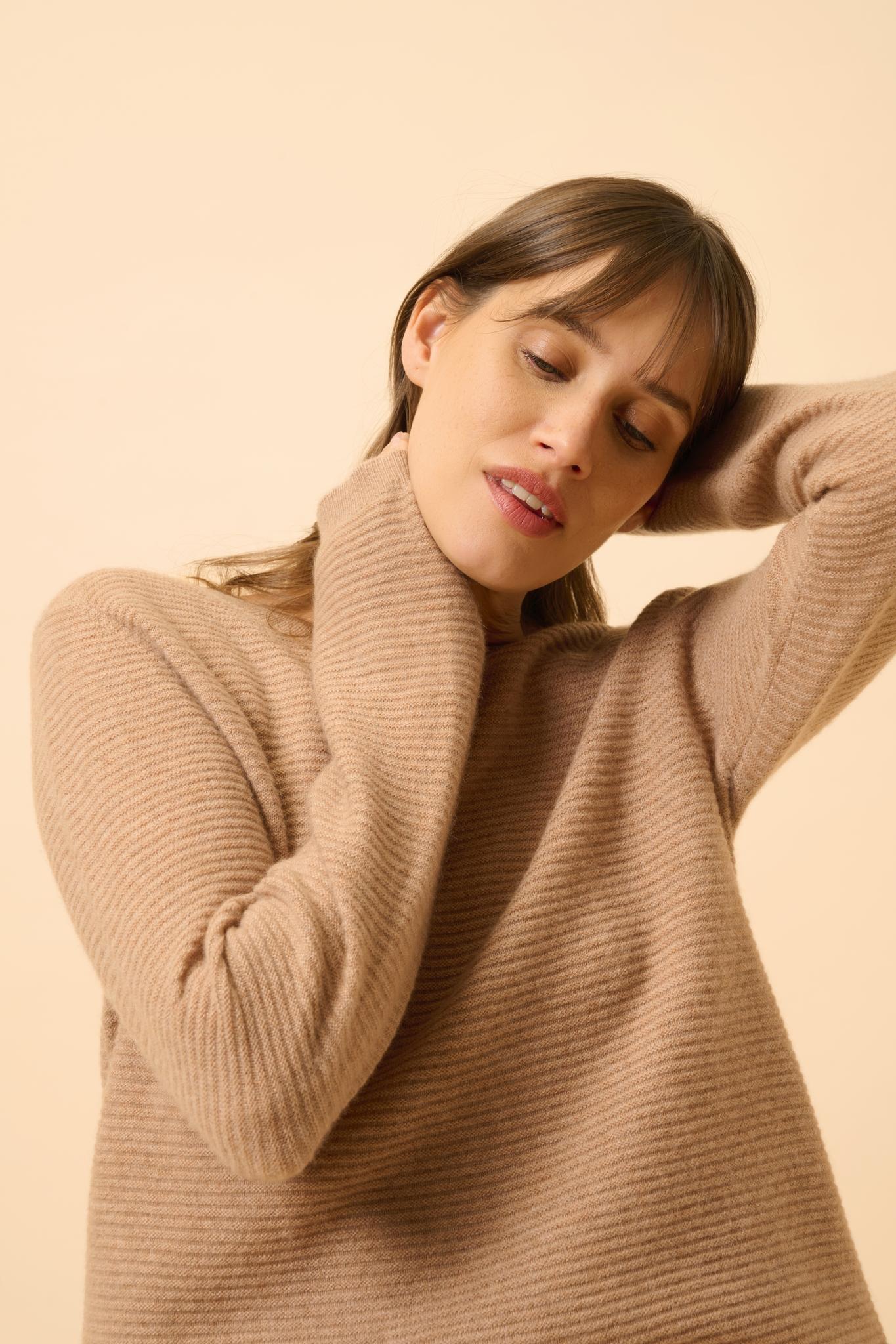 NETHY pull col bateau camel chiné