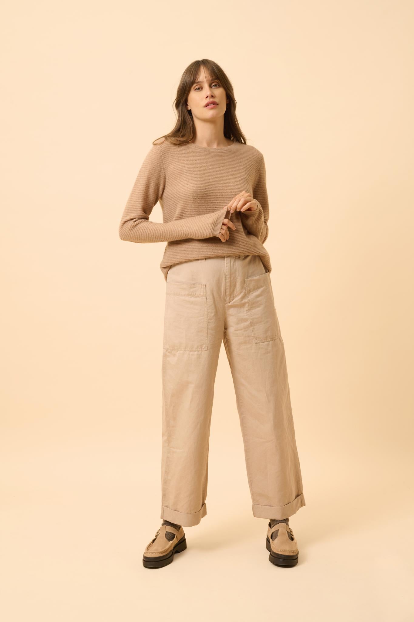 NETHY pull col bateau camel chiné