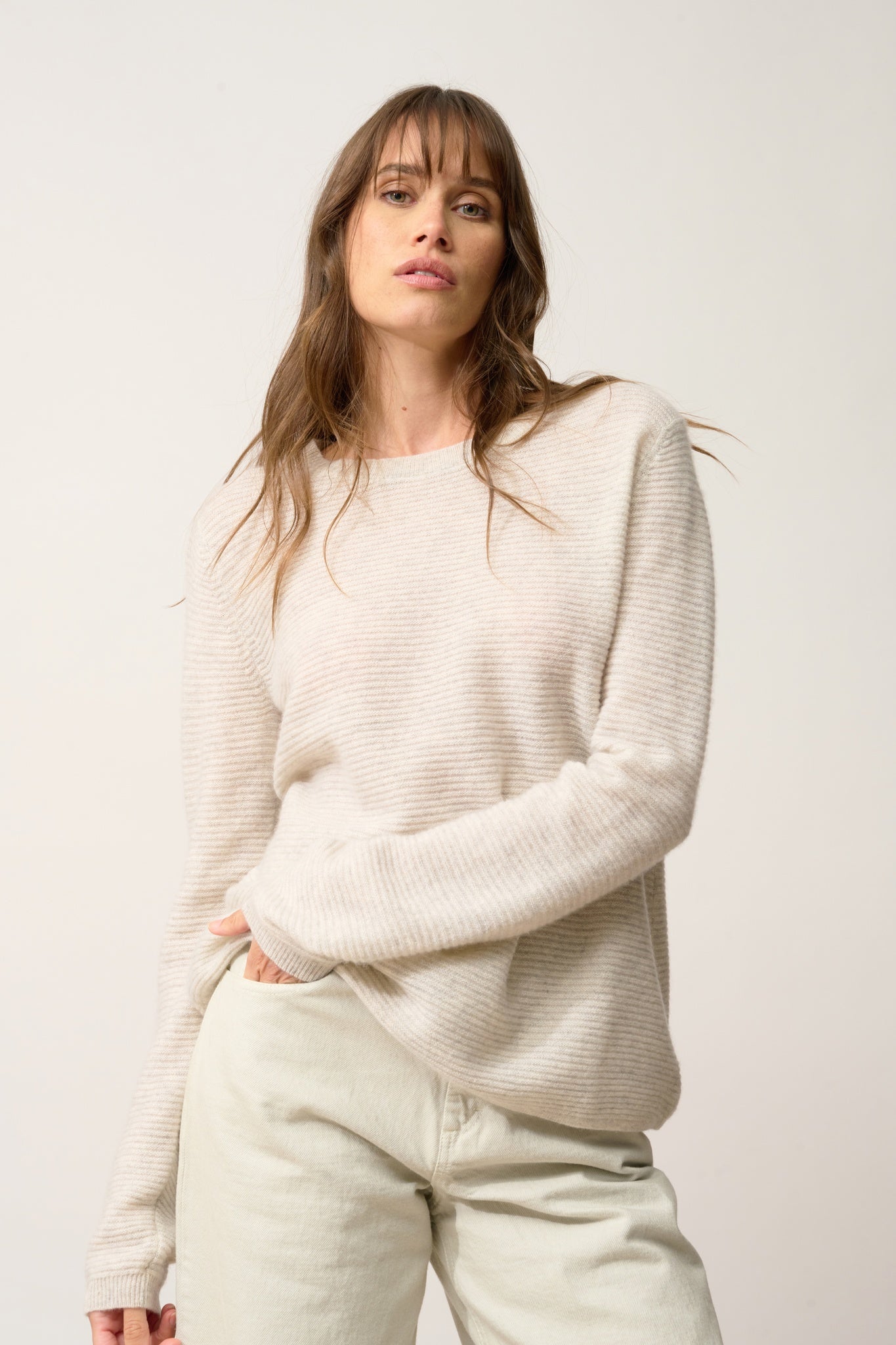 NETHY pull col bateau gris perle chiné