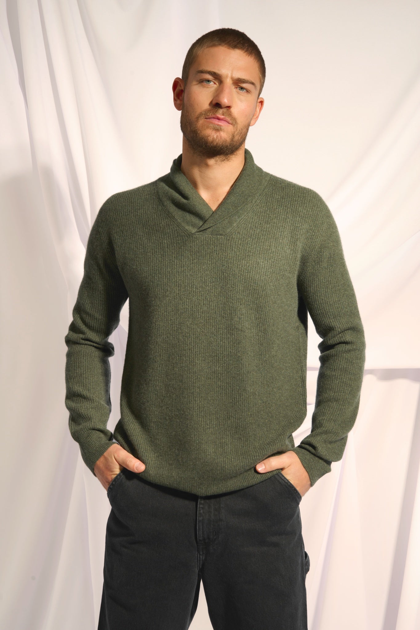 NINA pull col châle kaki chiné