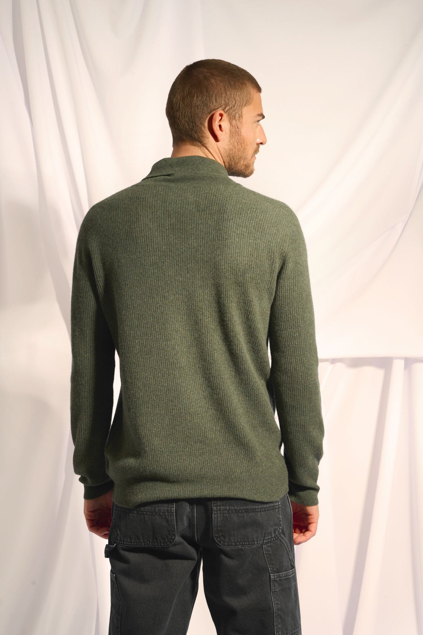 NINA pull col châle kaki chiné