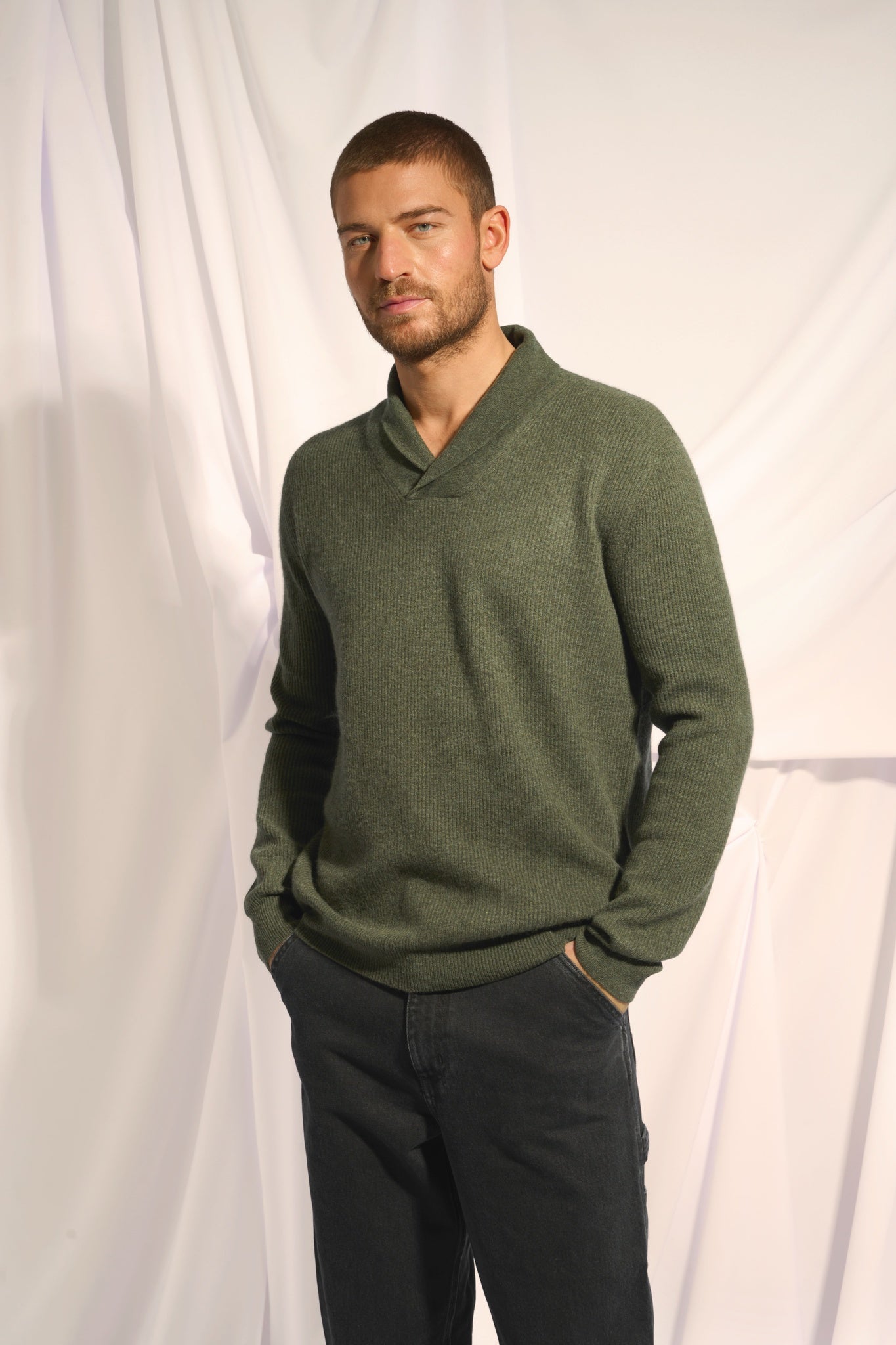 NINA pull col châle kaki chiné