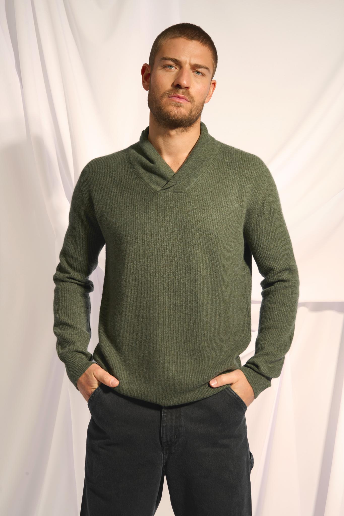 NINA shawl collar sweater khaki mottled