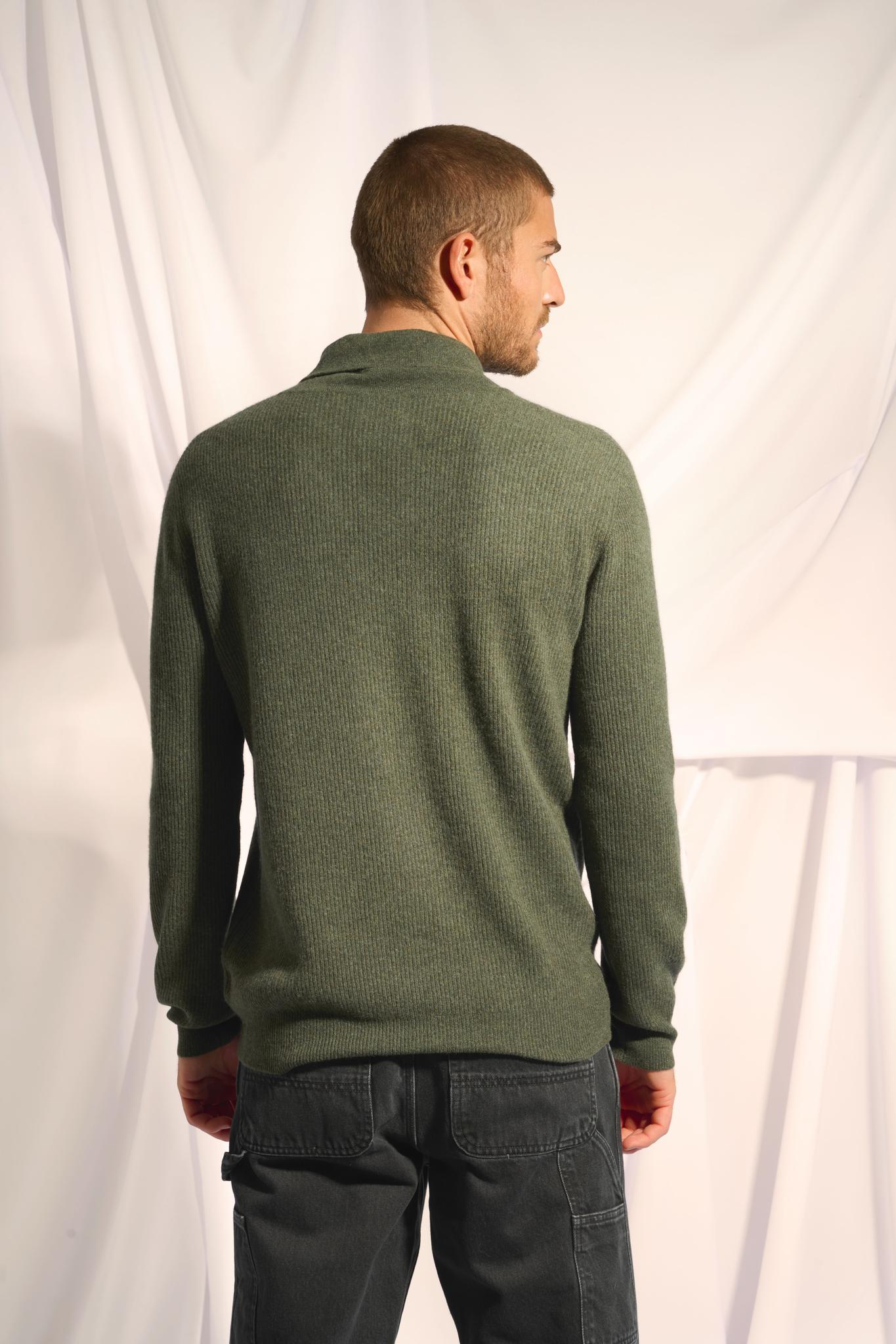 NINA shawl collar sweater khaki mottled