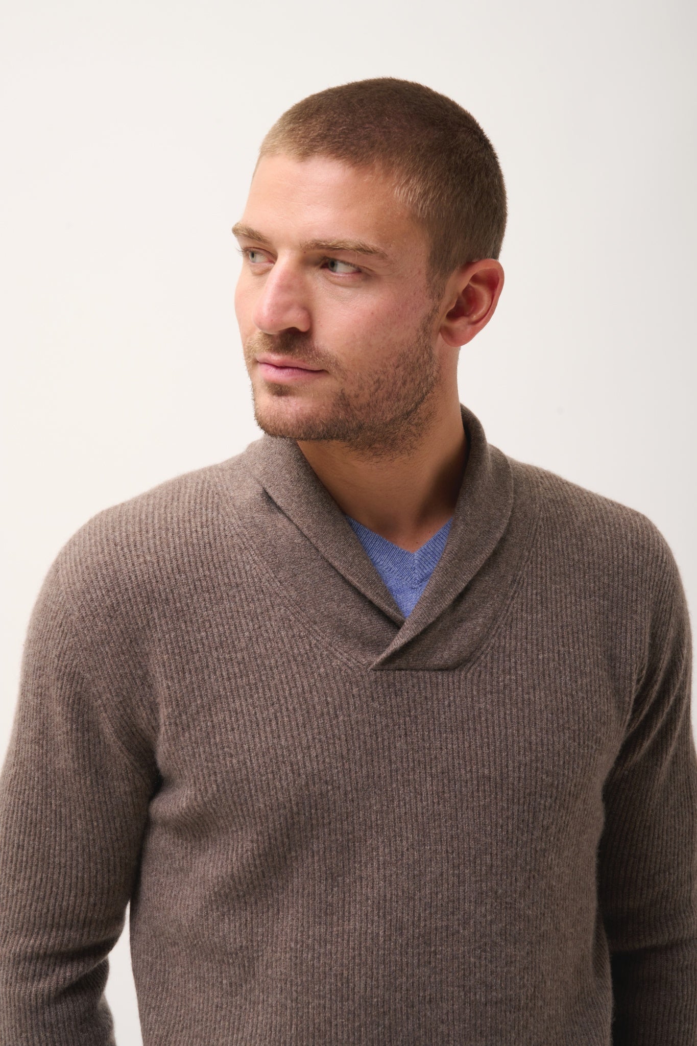 NINA mottled taupe shawl-collar sweater