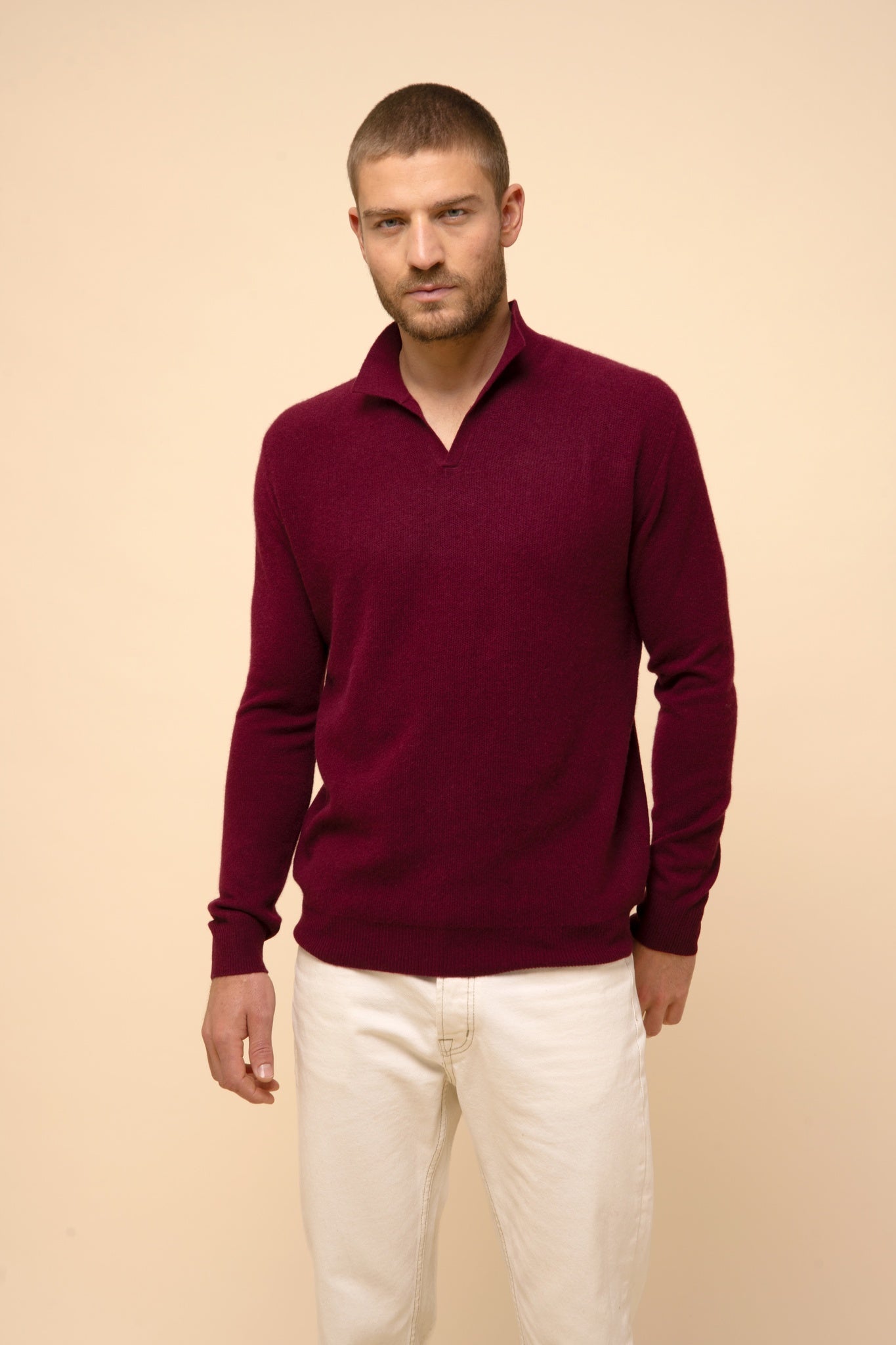 NOAH pull col polo ouvert bordeaux